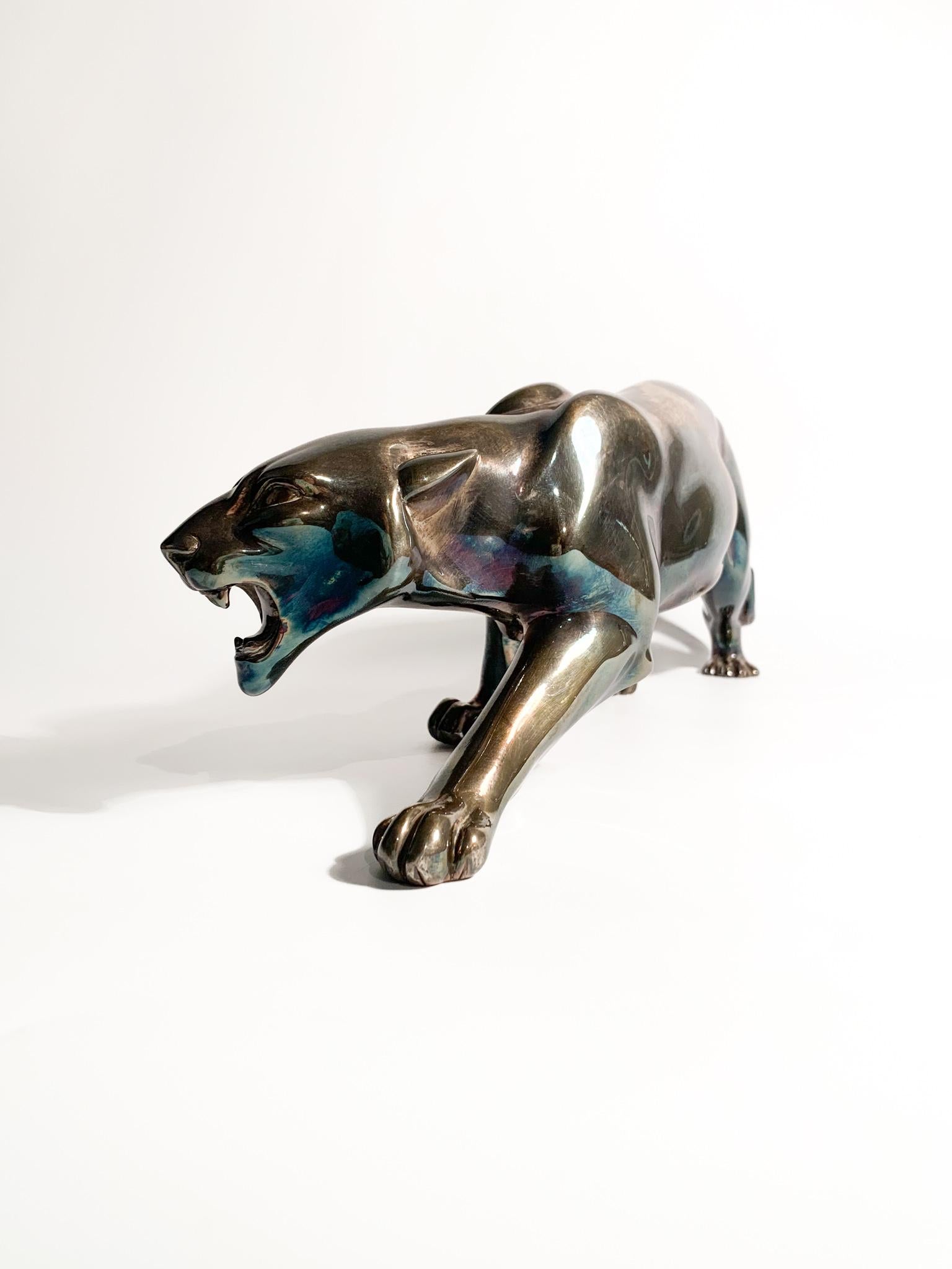 French Deco Sculpture of Feline with Silver Casting from the 1930s For Sale 2