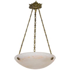 French Deco Shallow Art Glass Bowl Pendant Light by Charles Schneider