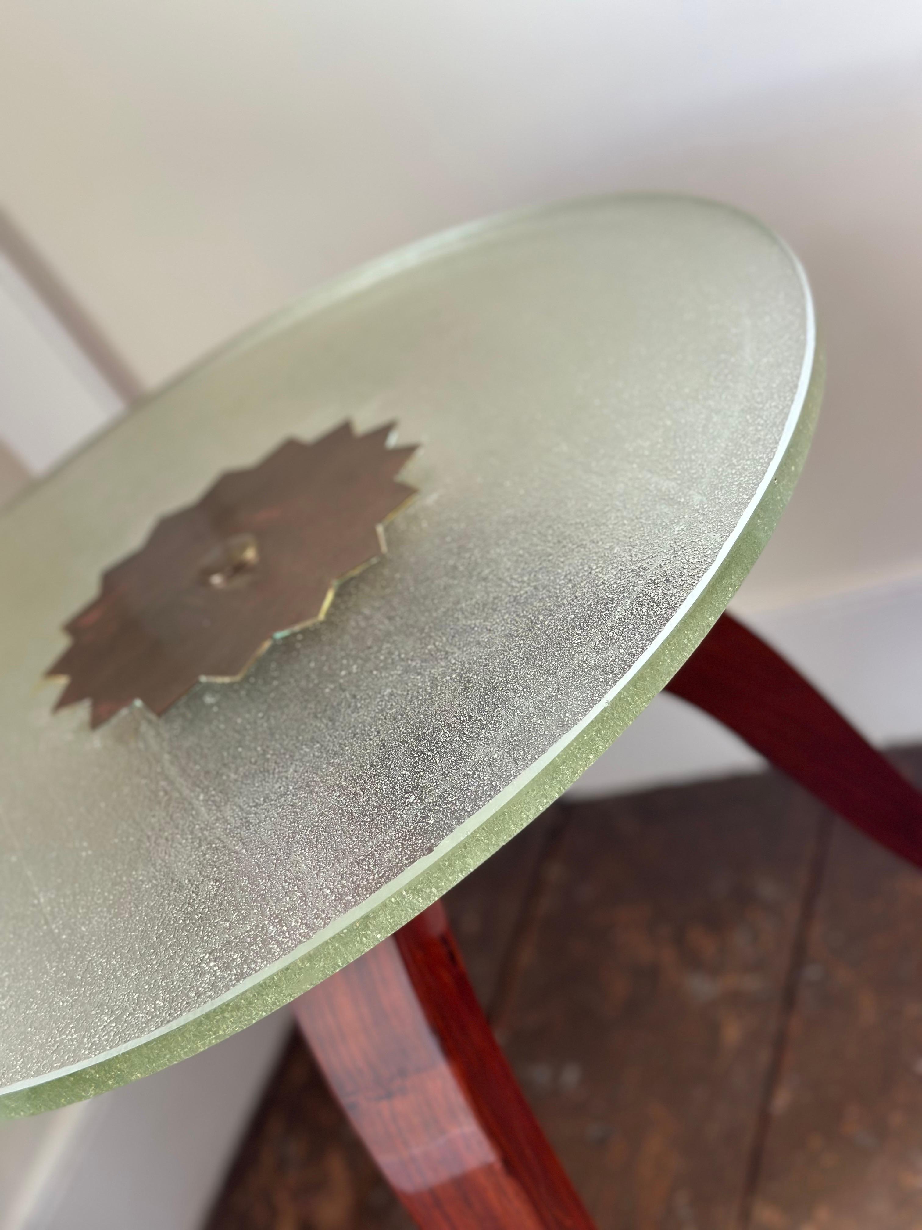 Bronze French Deco side table with Saint-Gobain glass