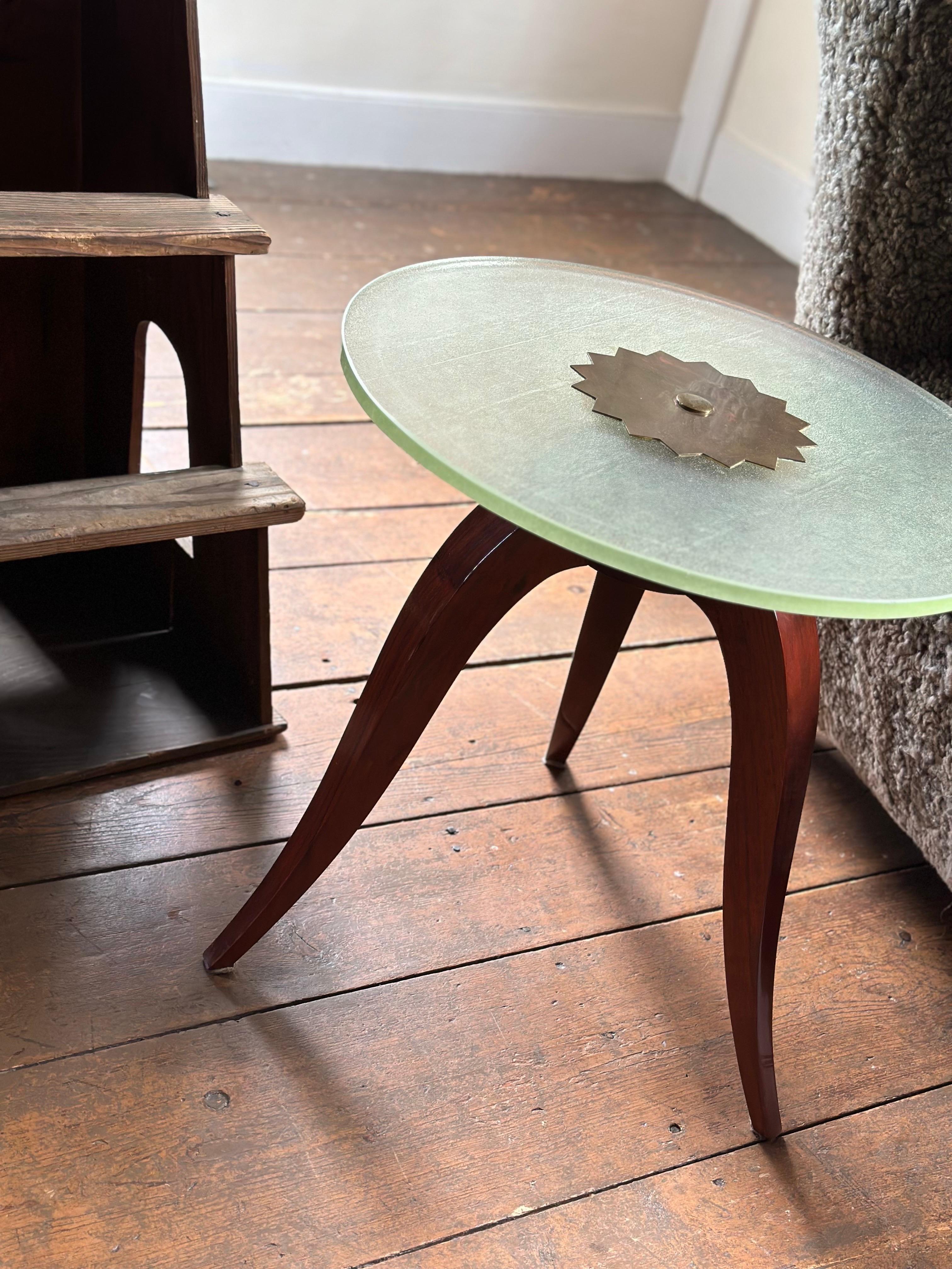 French Deco side table with Saint-Gobain glass 1