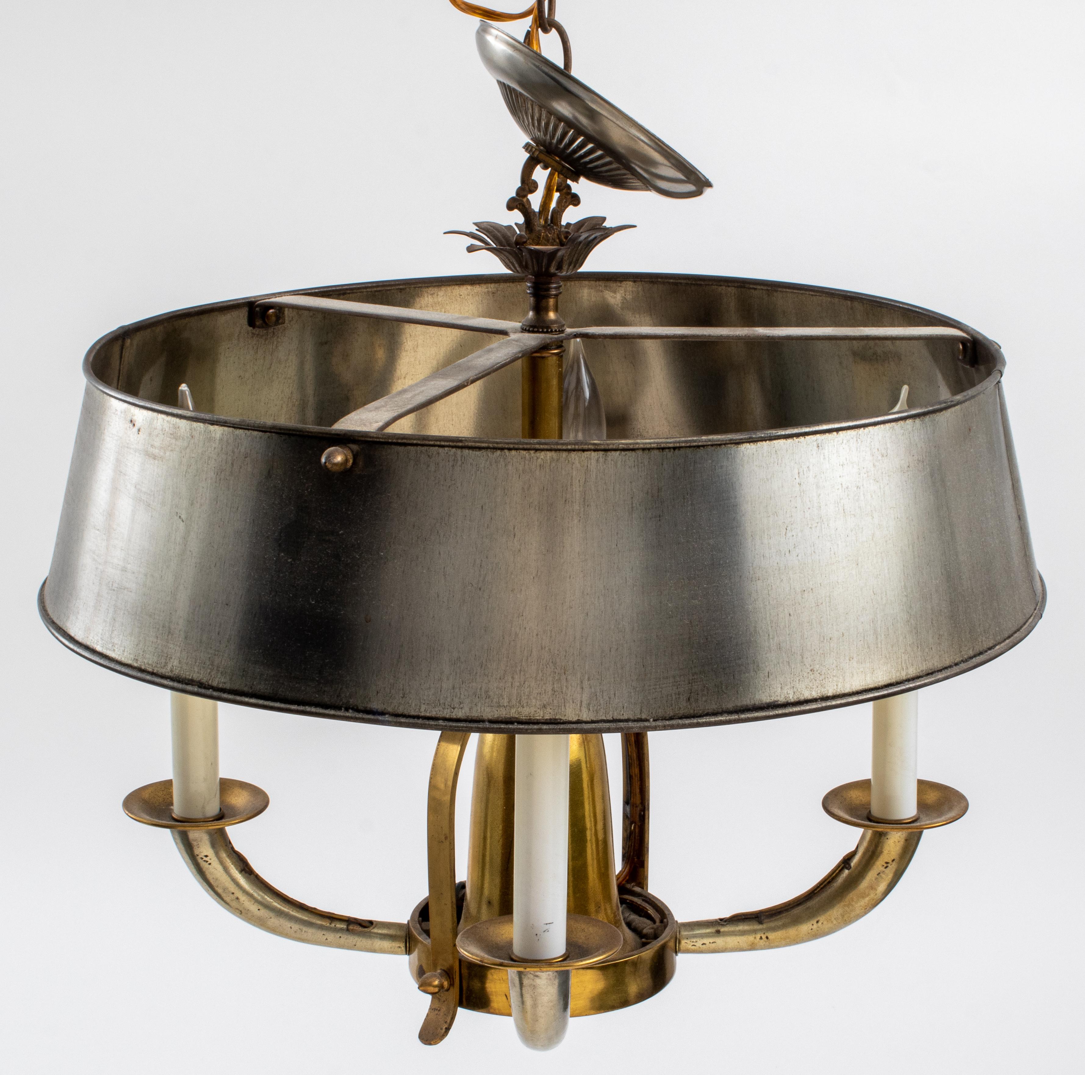 Art Deco French Deco Steel & Brass Bouillotte Chandelier