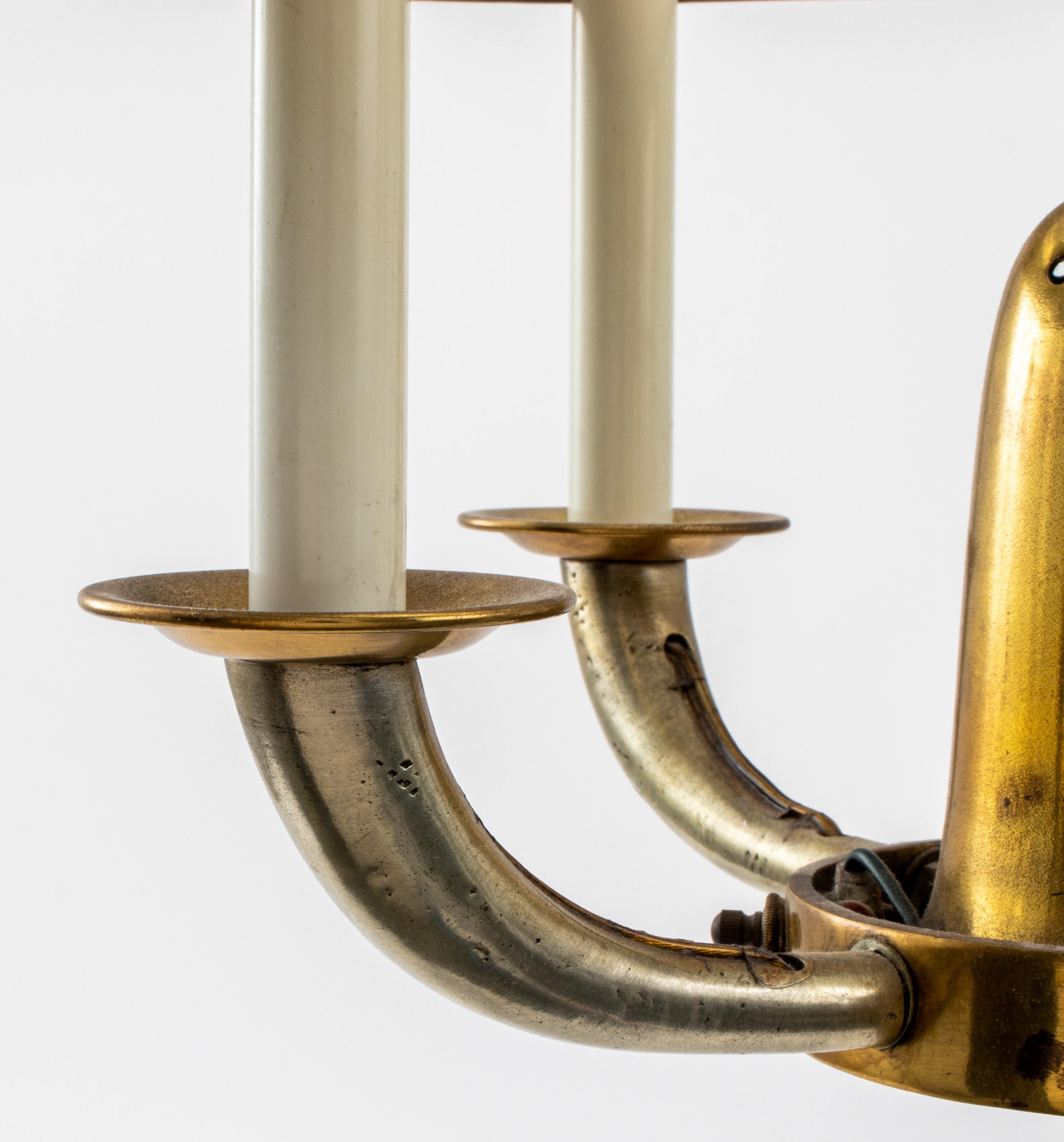 20th Century French Deco Steel & Brass Bouillotte Chandelier