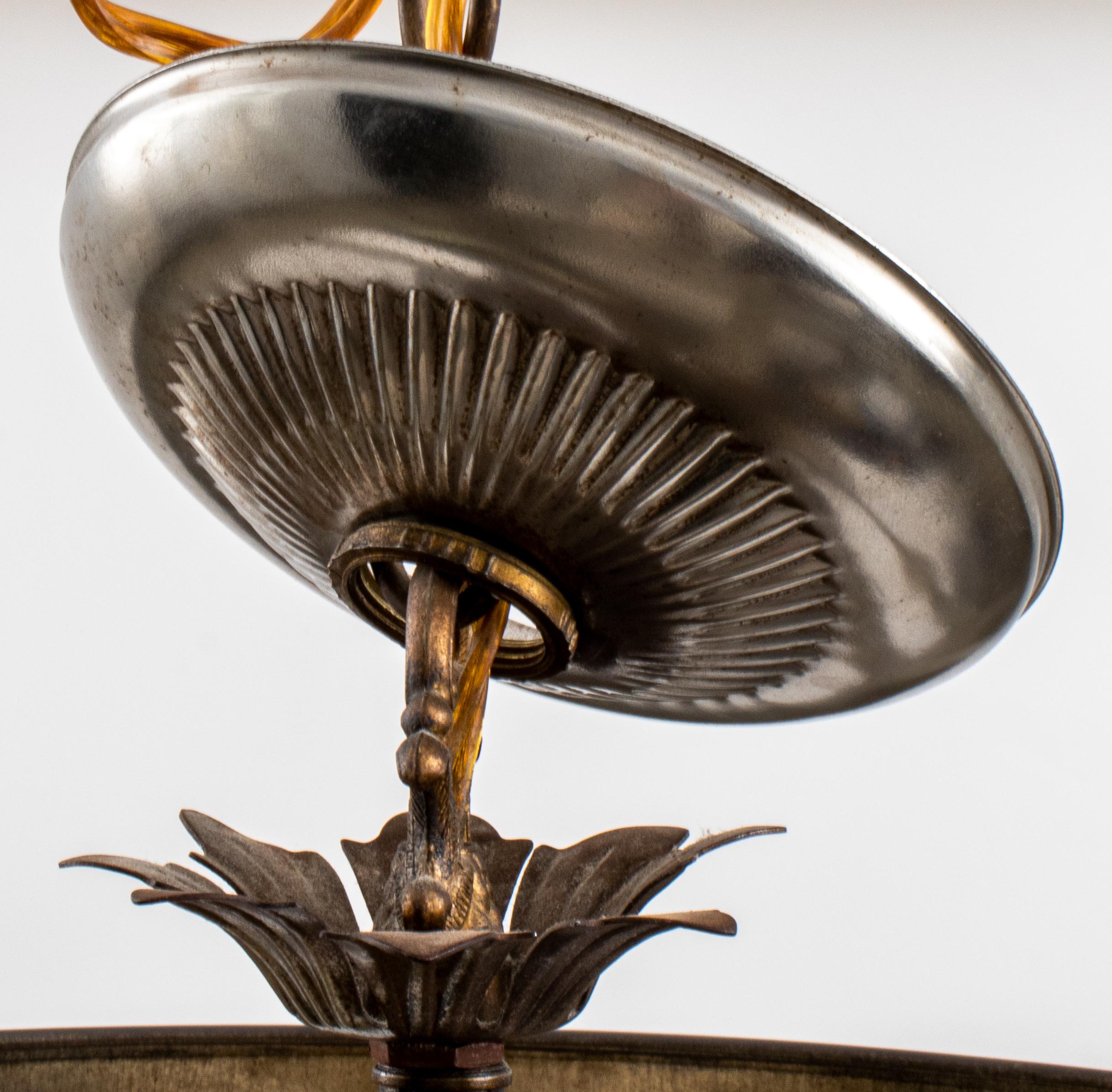 French Deco Steel & Brass Bouillotte Chandelier 2