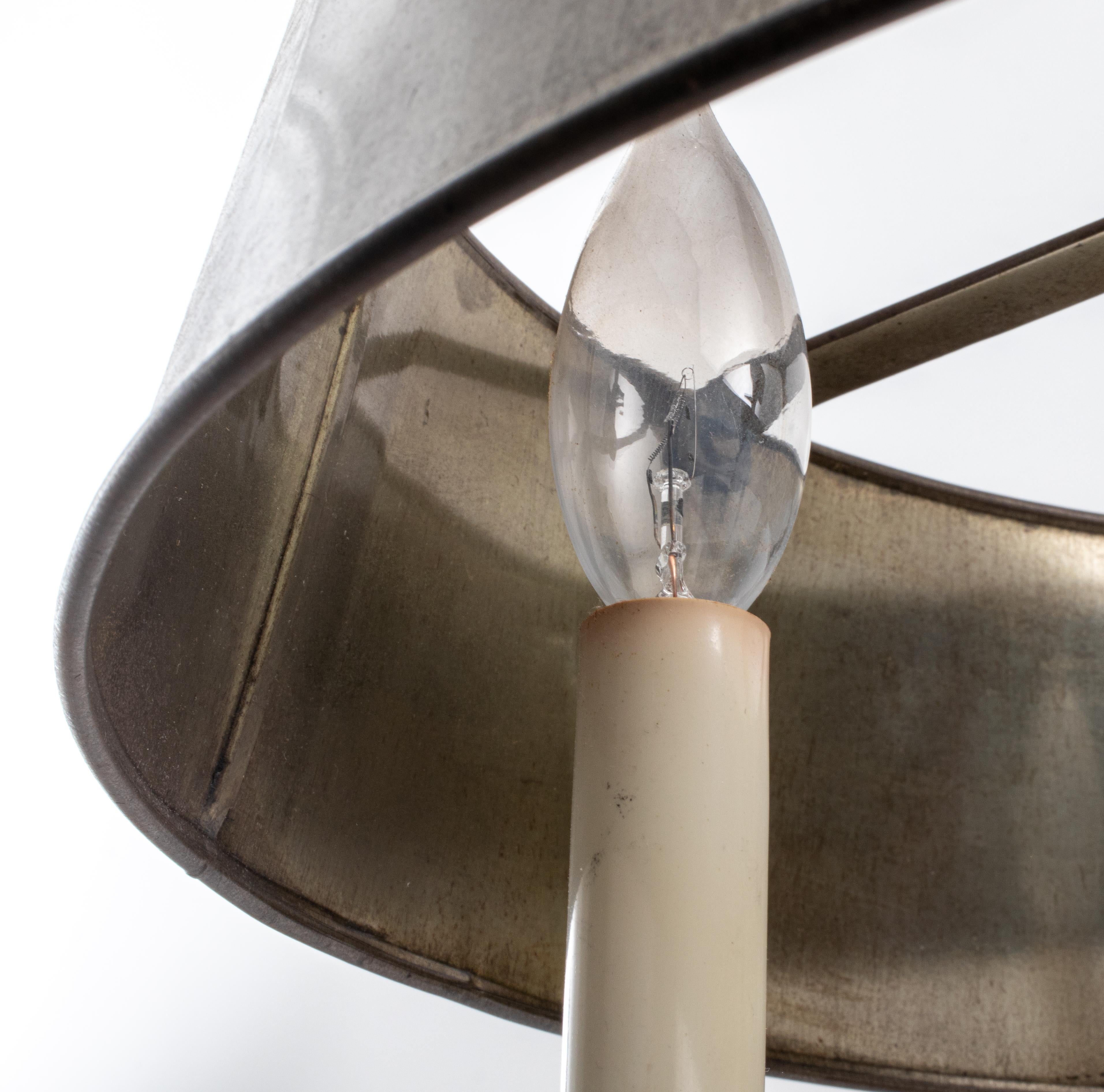 French Deco Steel & Brass Bouillotte Chandelier 3