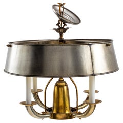 French Deco Steel & Brass Bouillotte Chandelier