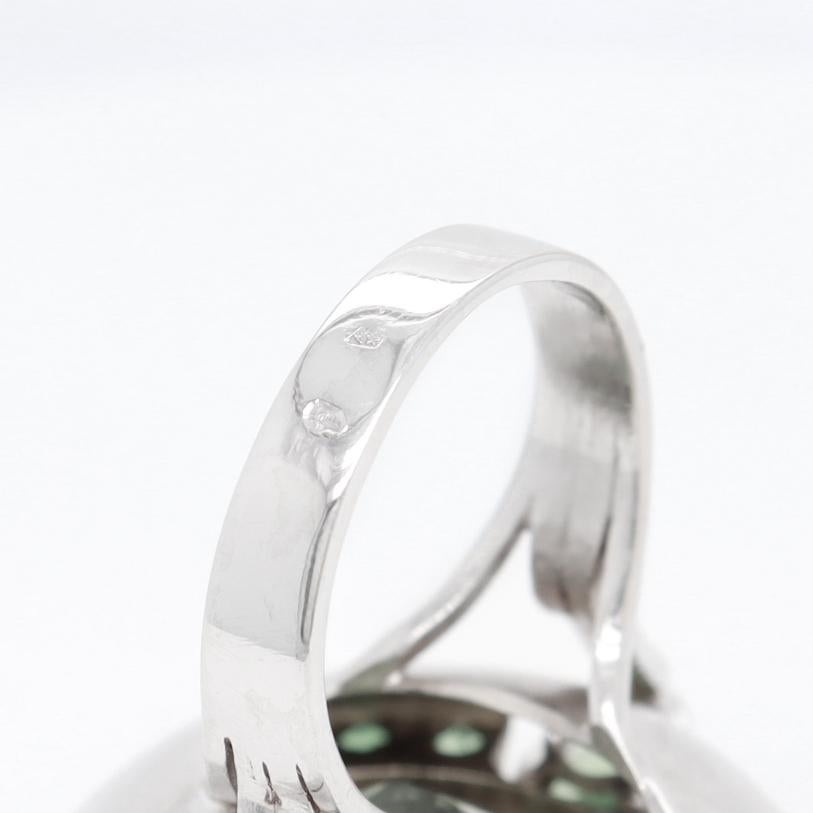 French Deco Style 18K White Gold Green Beryl & Tsavorite Garnet Cocktail Ring For Sale 8