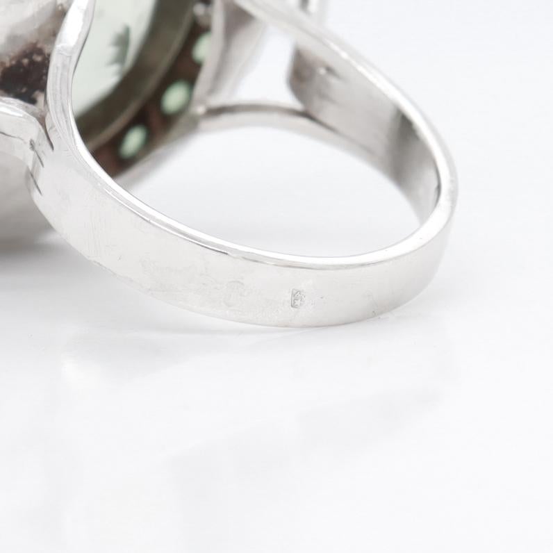 French Deco Style 18K White Gold Green Beryl & Tsavorite Garnet Cocktail Ring For Sale 9