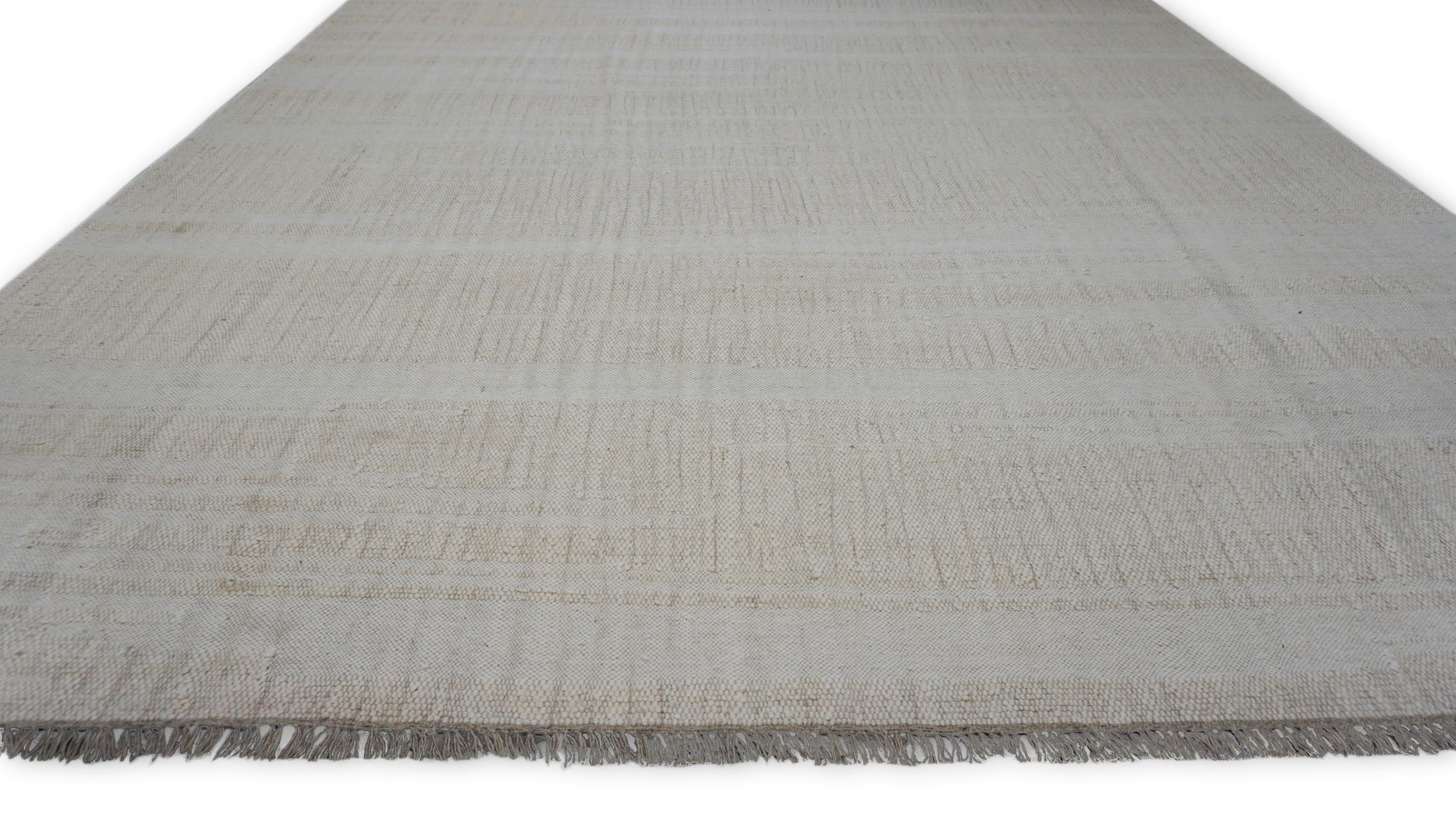 Linear gemusterter Wollkilim im französischen Deko-Stil 10'1''x14' (Asiatisch) im Angebot