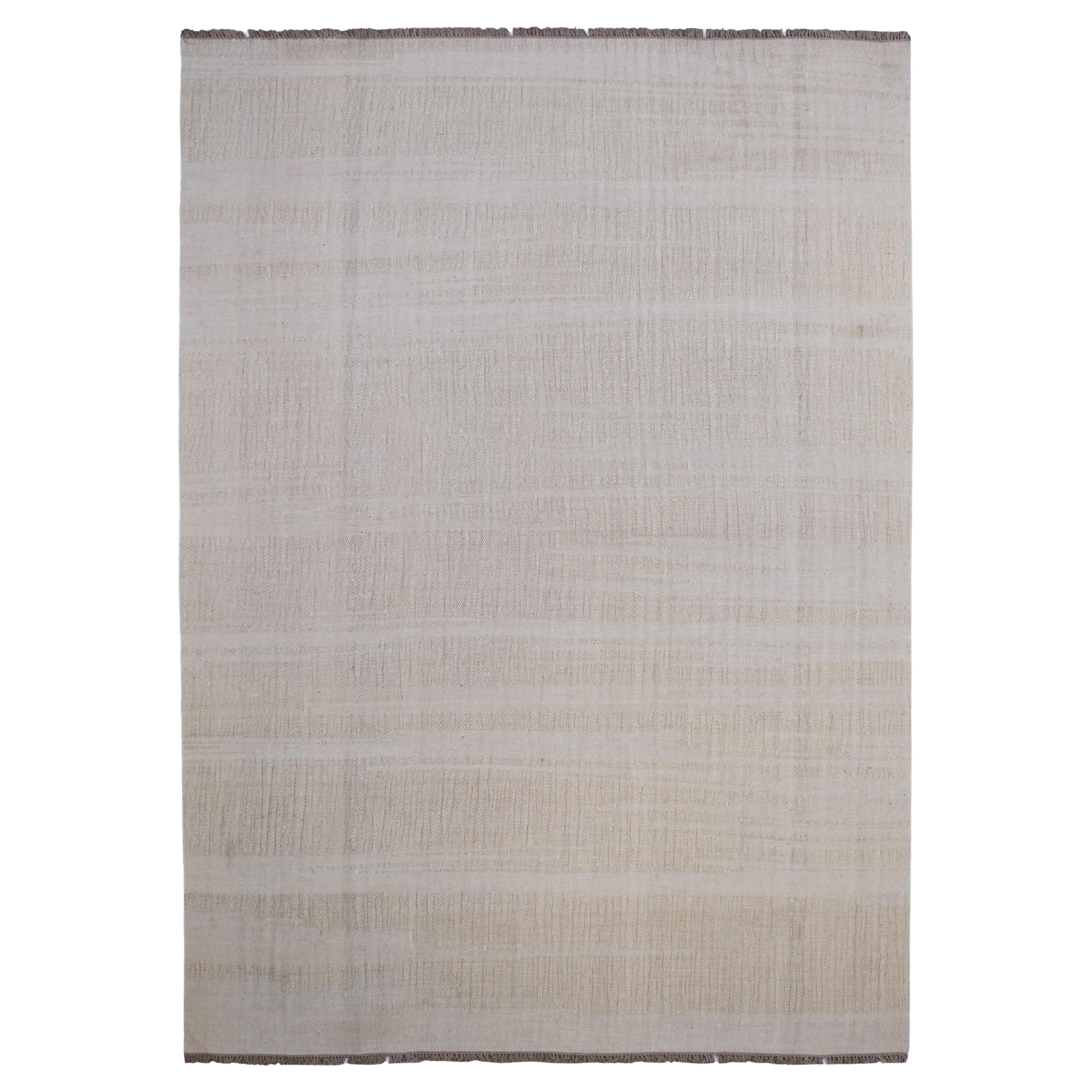 Linear gemusterter Wollkilim im französischen Deko-Stil 10'1''x14' im Angebot