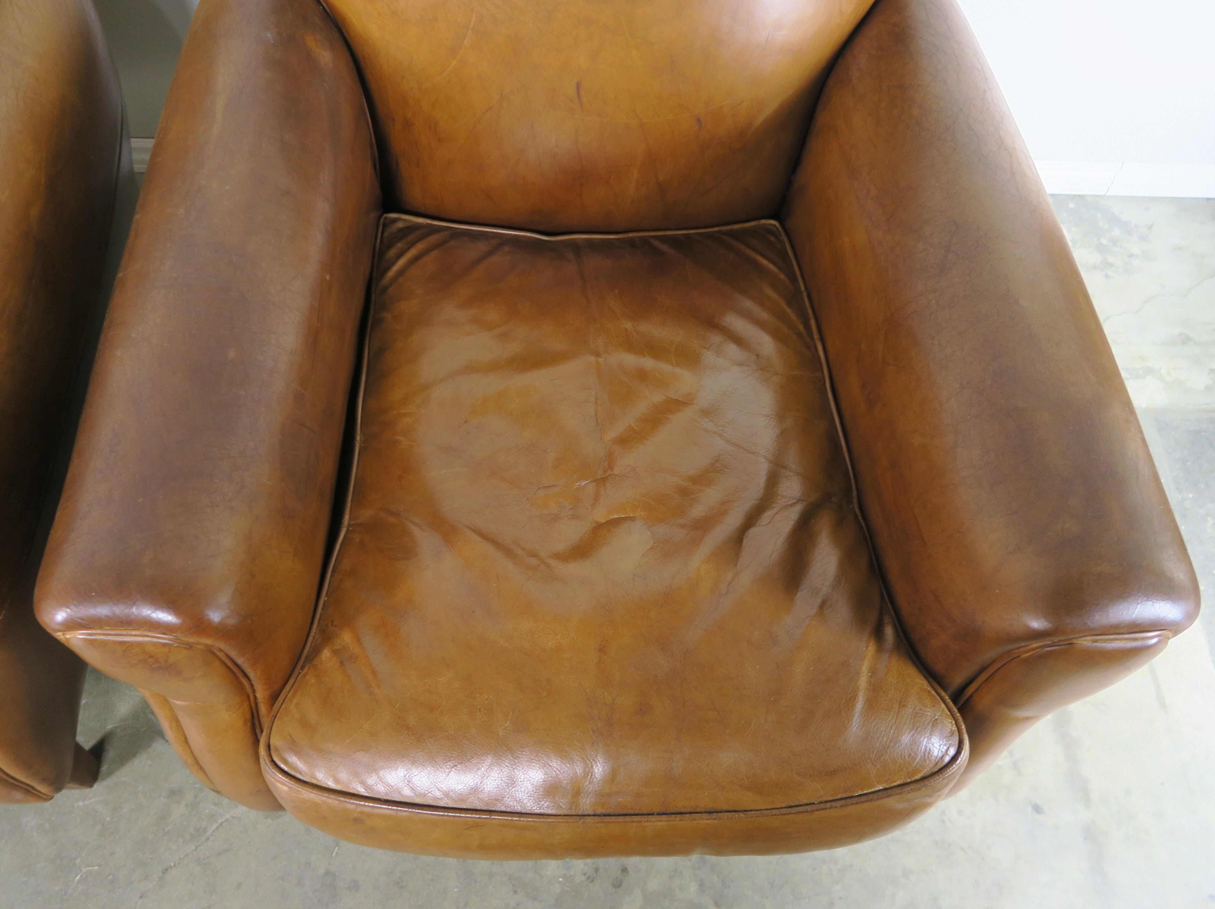 French Deco Style Mustache Shaped Leather Armchairs, circa 1930s, Pair 2
