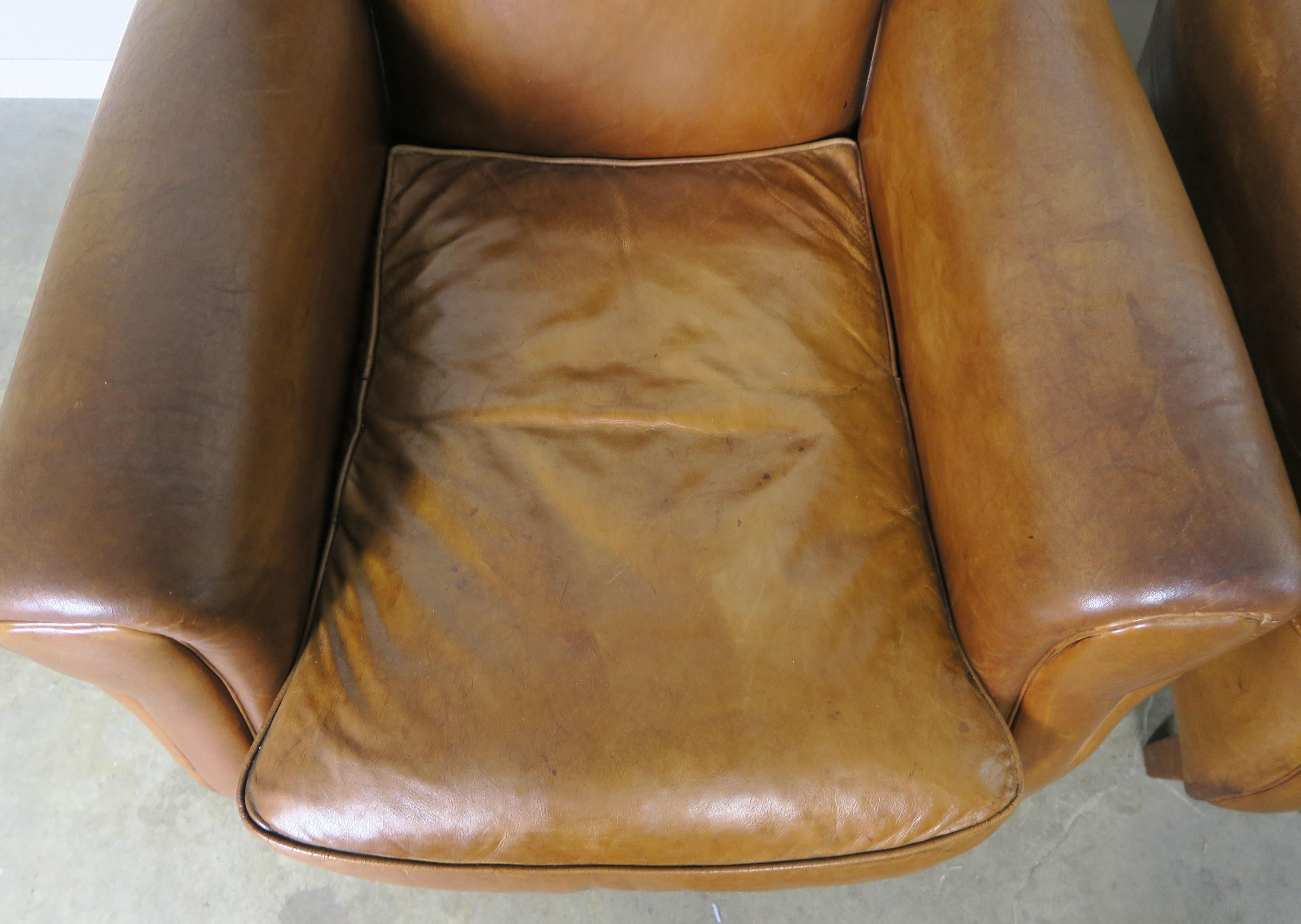 French Deco Style Mustache Shaped Leather Armchairs, circa 1930s, Pair 3