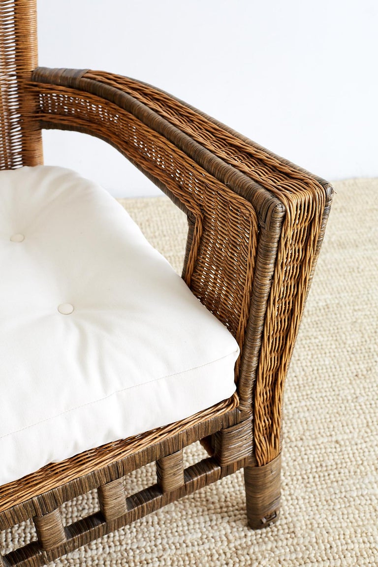 French Deco Style Rattan Wicker Settee and Ottoman at 1stDibs