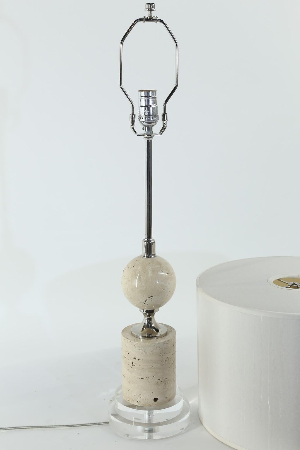 20th Century French Deco Travertine Table Lamp