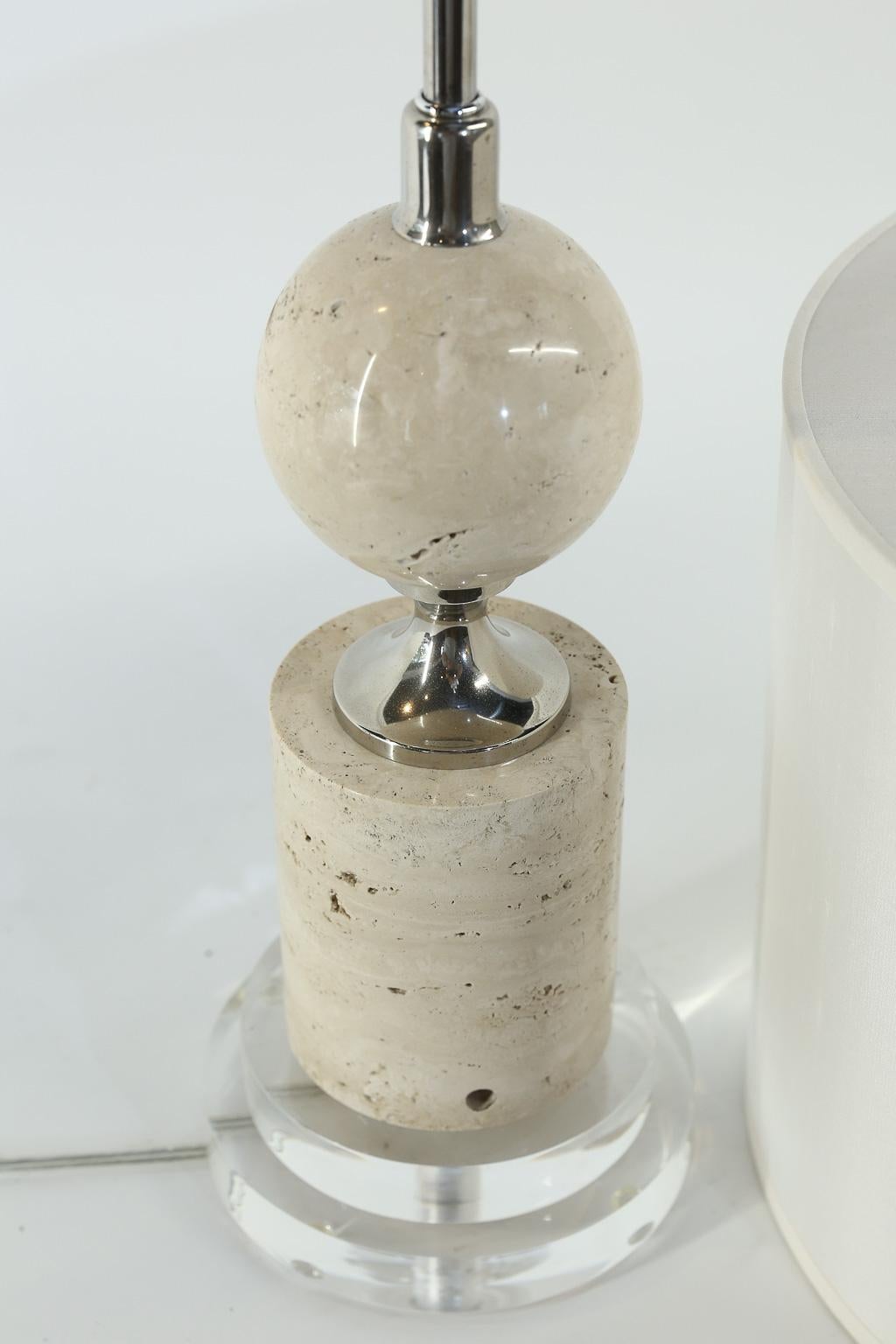 Chrome French Deco Travertine Table Lamp