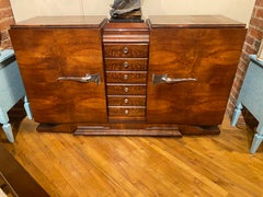 French Deco Walnut and Marble Buffet with Drawers