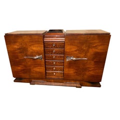 French Deco Walnut and Marble Buffet with Drawers