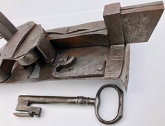 French Decorated Hand-Wrought Iron Locking Latch with It's Key, Louis XVI