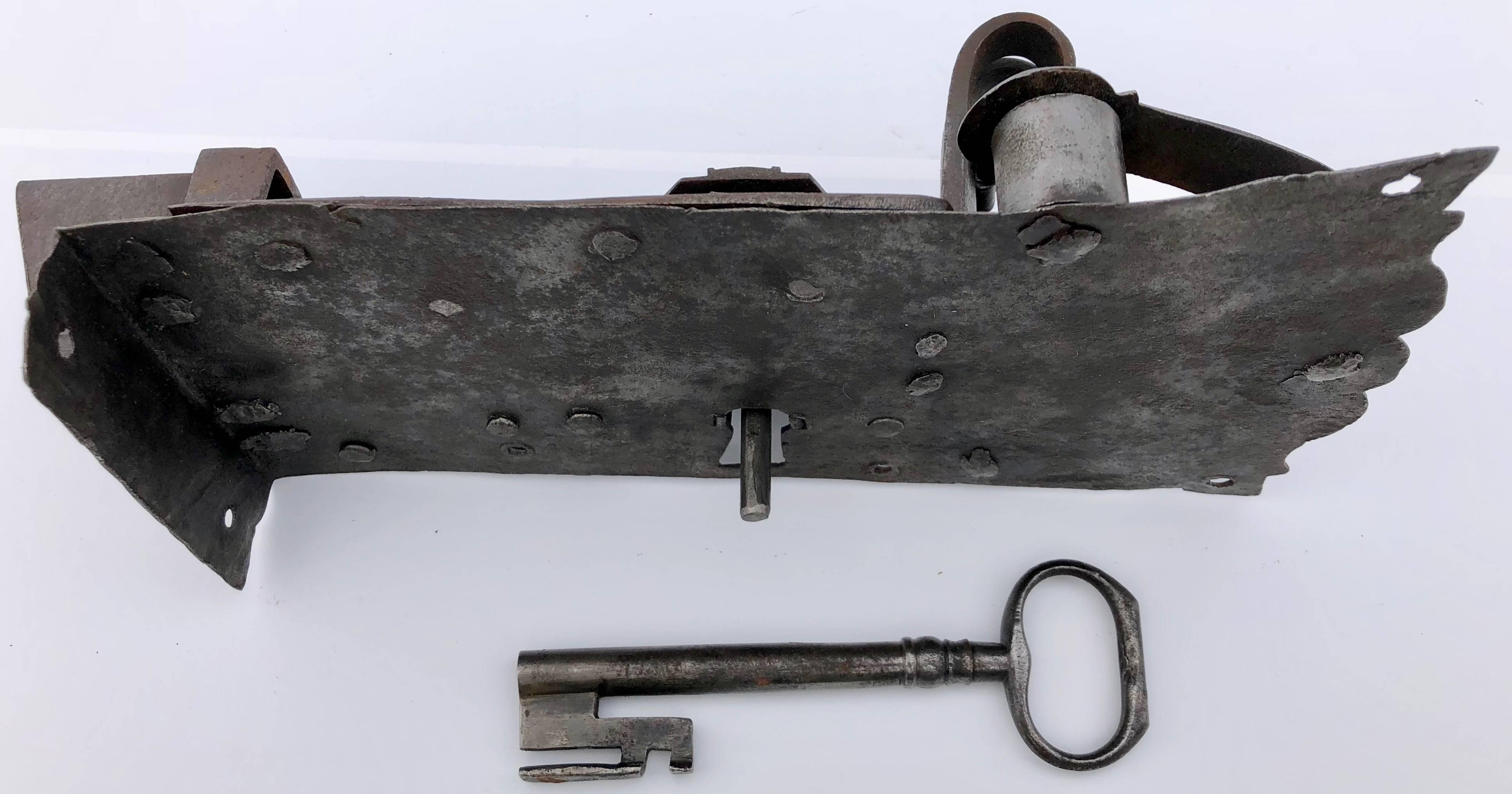 French Decorated Hand-Wrought Iron Locking Latch with It's Key, Louis XVI 1