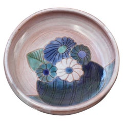 Vintage French Decorative Ceramic Bowl with Flowers Motif by the Frères Cloutier, Small