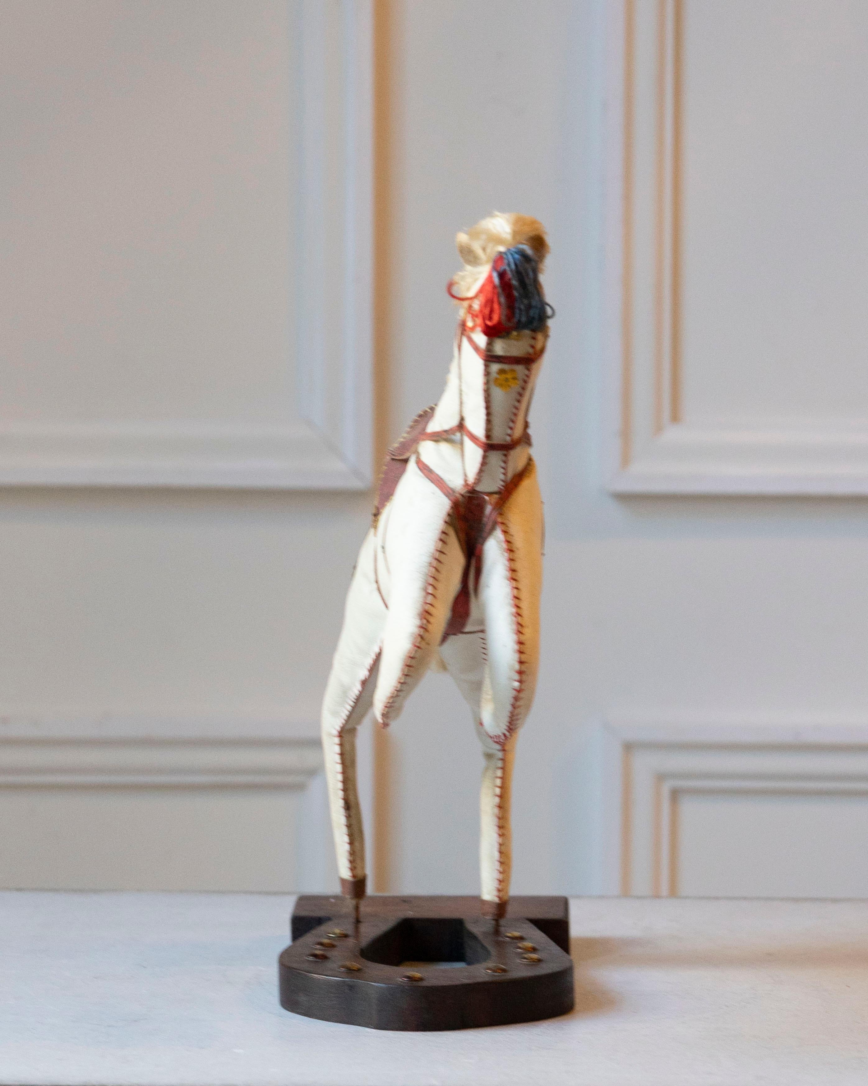 Leather French Decorative Horse in Moleskin with Saddle and Harness, 20th Century For Sale