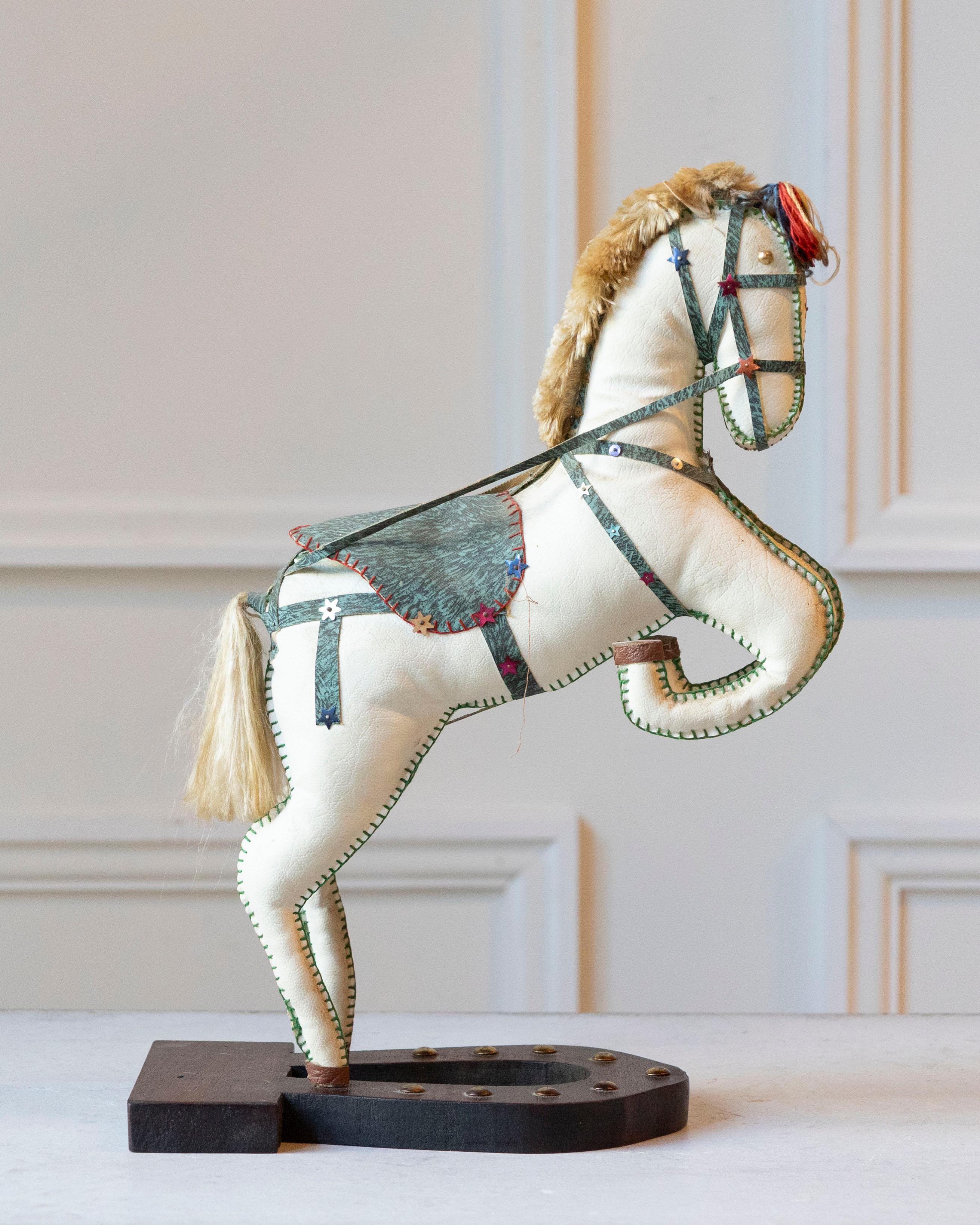 Leather French Decorative Horse in Moleskin with Saddle and Harness, 20th Century For Sale