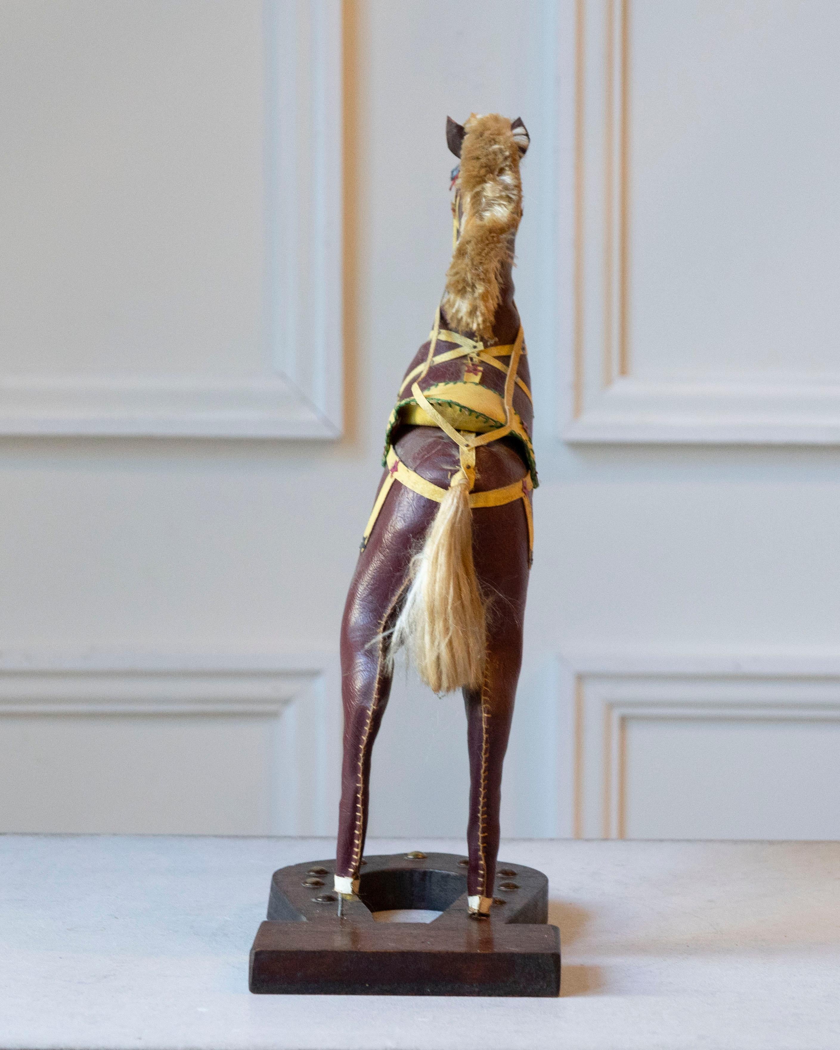 Leather French Decorative Horse in Moleskin with Saddle and Harness, 20th Century For Sale