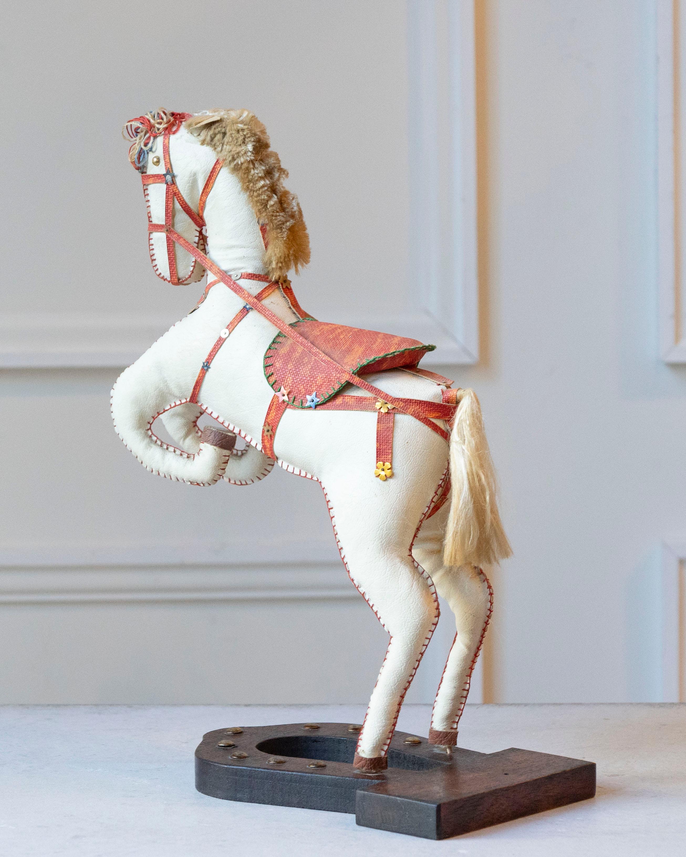 Leather French Decorative Horse in Moleskin with Saddle and Harness, 20th Century For Sale