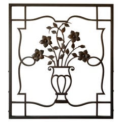 Retro French Decorative Iron Wall Sculpture or Applique, Urn and Floral Motif