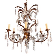 French Decorative Large Chandelier With Flowers With Six Arms, 1920s