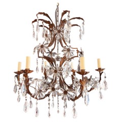 French Decorative Large Chandelier With Flowers With Six Arms, 1920s