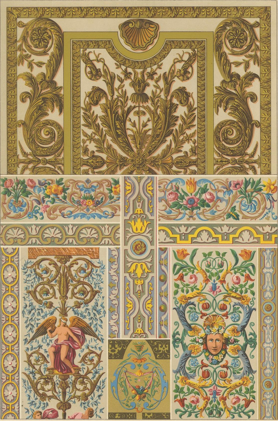 Französisches dekoratives Ornament - Barocke Tafelmuster, Tafel LXXVI, ca.1869 im Zustand „Gut“ im Angebot in Langweer, NL