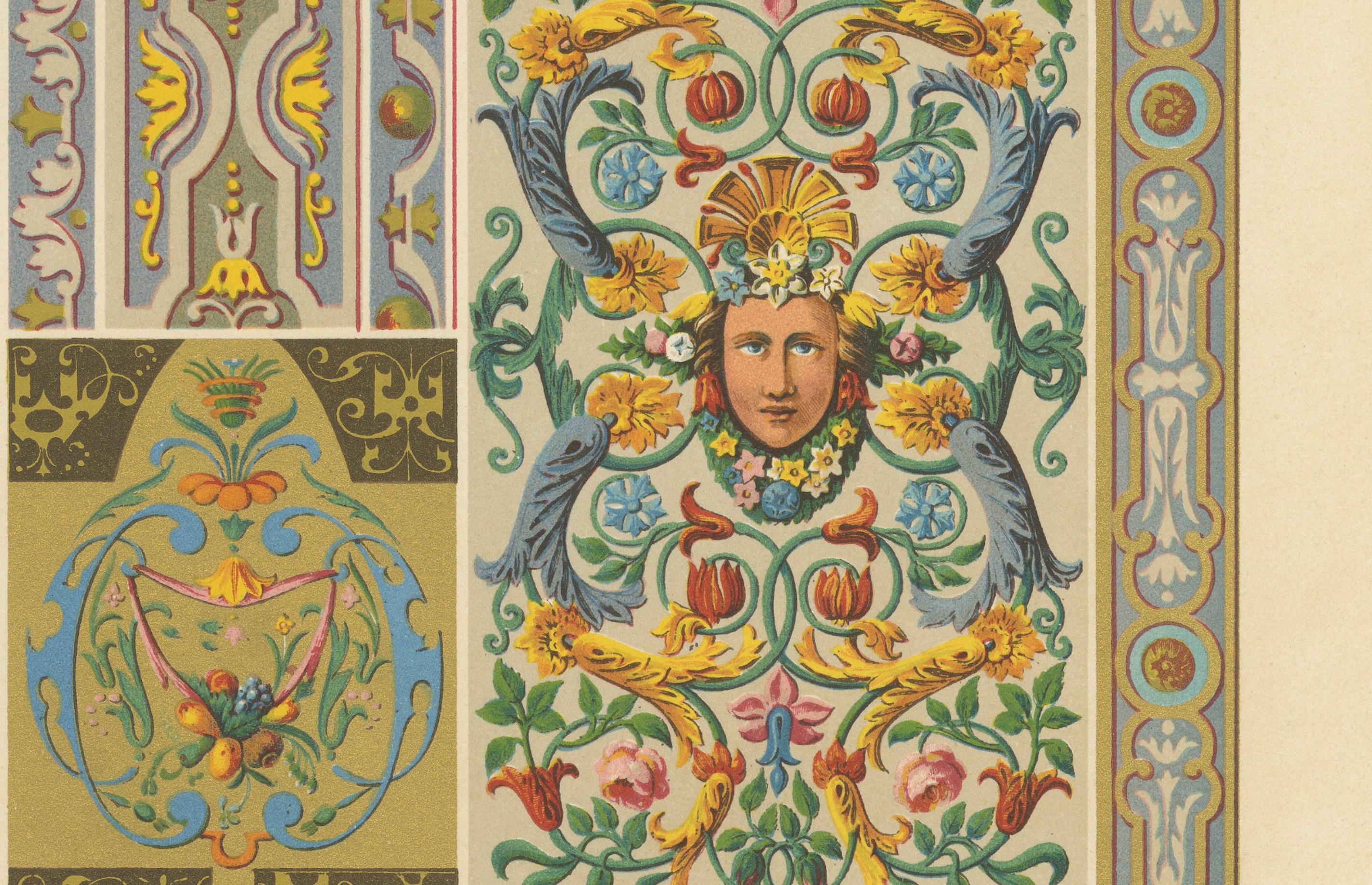 Französisches dekoratives Ornament - Barocke Tafelmuster, Tafel LXXVI, ca.1869 im Angebot 1