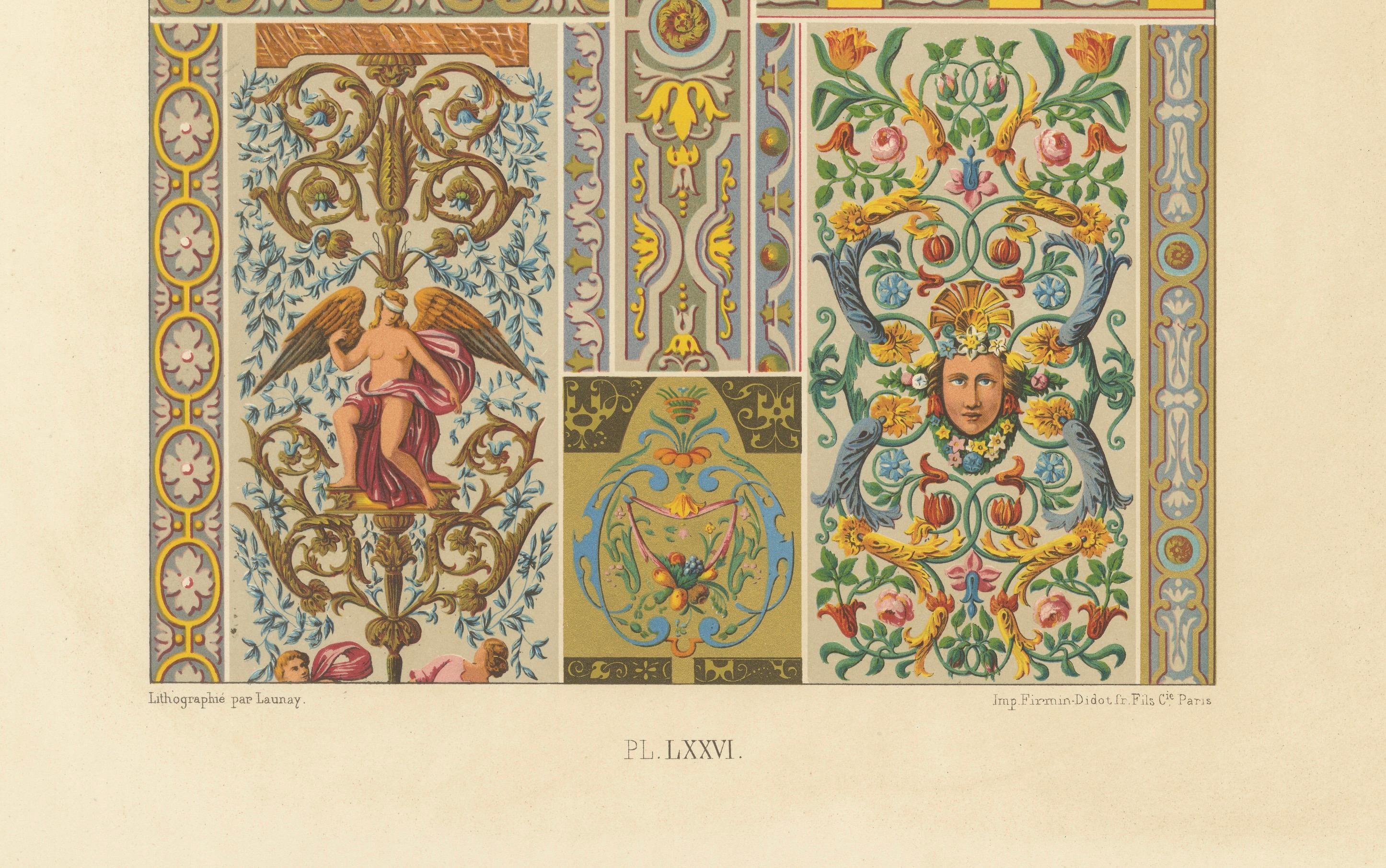 Französisches dekoratives Ornament - Barocke Tafelmuster, Tafel LXXVI, ca.1869 im Angebot 2