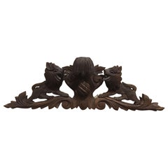 French Decorative Over Door Carved Wood Fragment, 19th Century