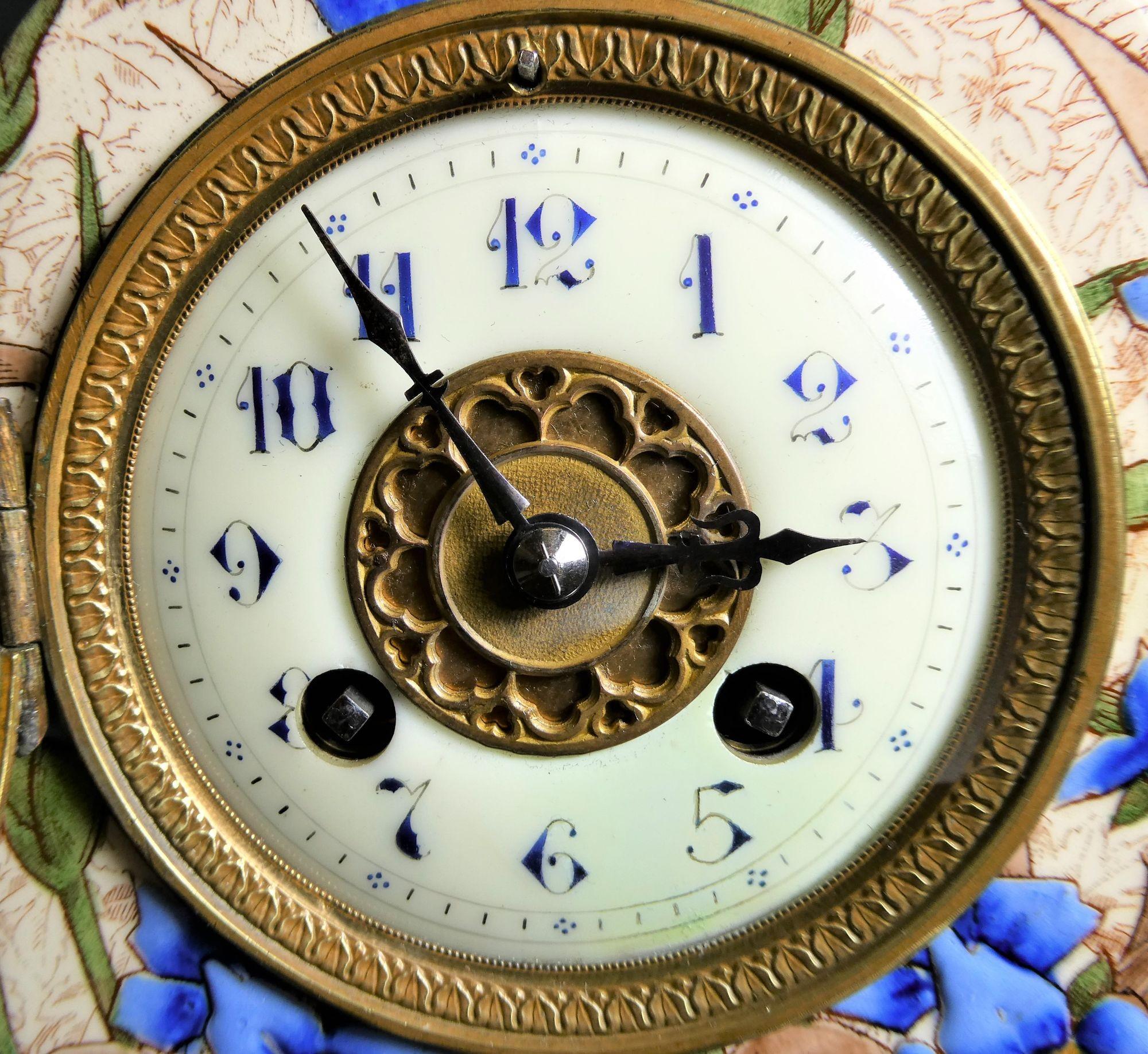 French Decorative Porcelain Clock Garniture For Sale 8