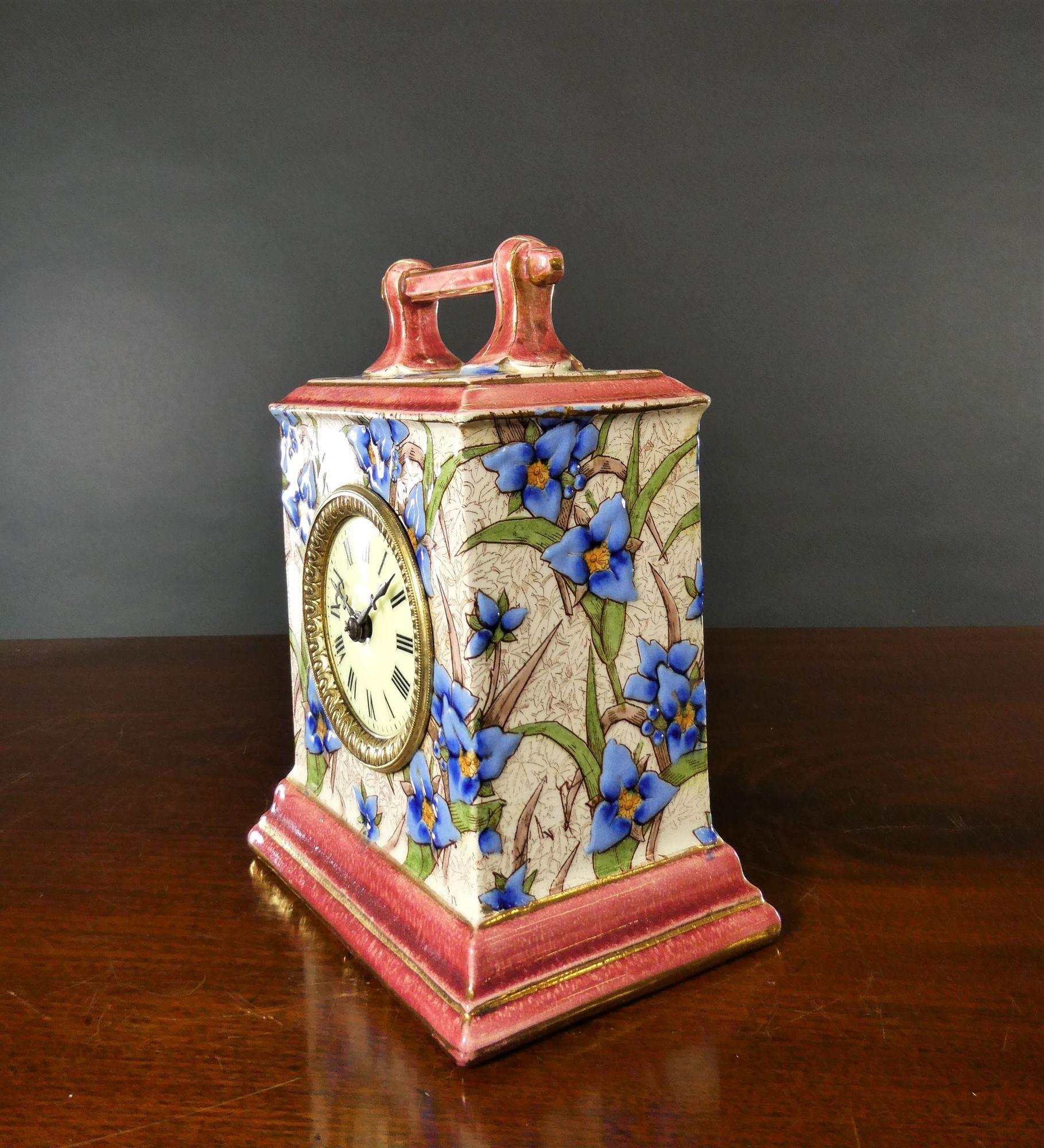Edwardian French Decorative Porcelain Mantel Clock For Sale
