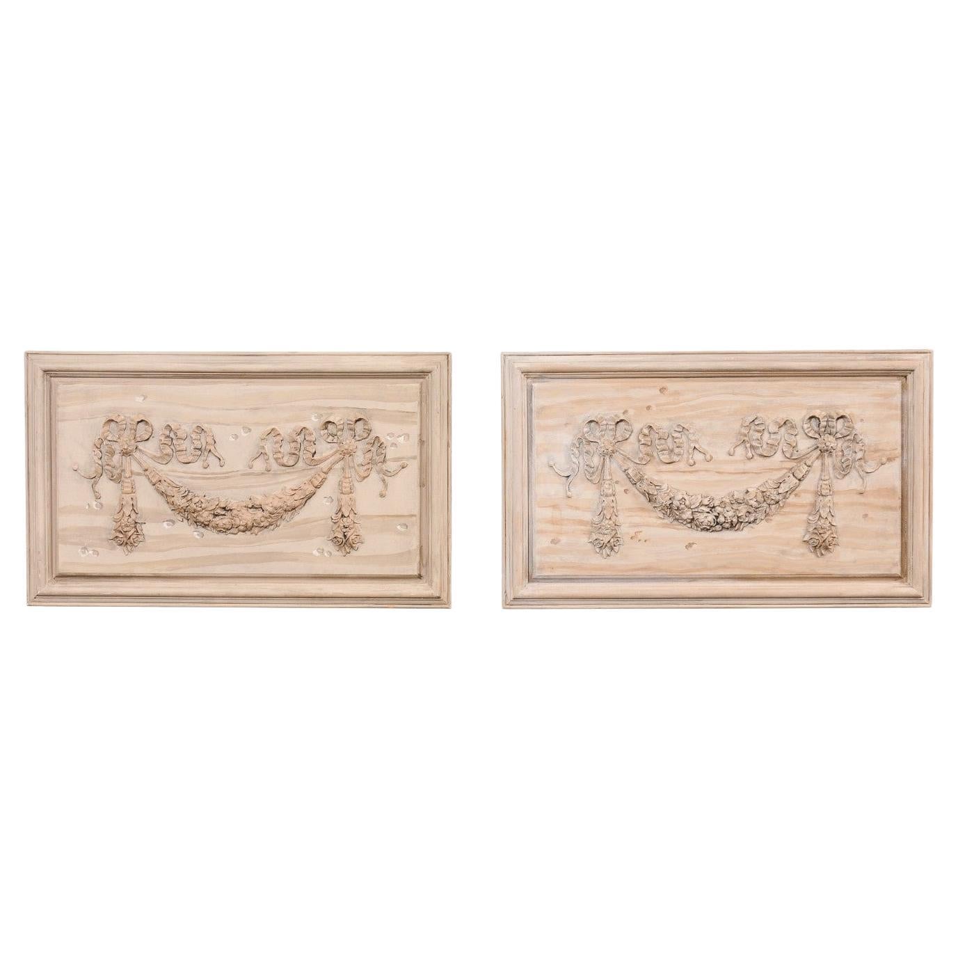 French Decorative Swag Motif Painted Wall Panels, Mid 20th C. For Sale