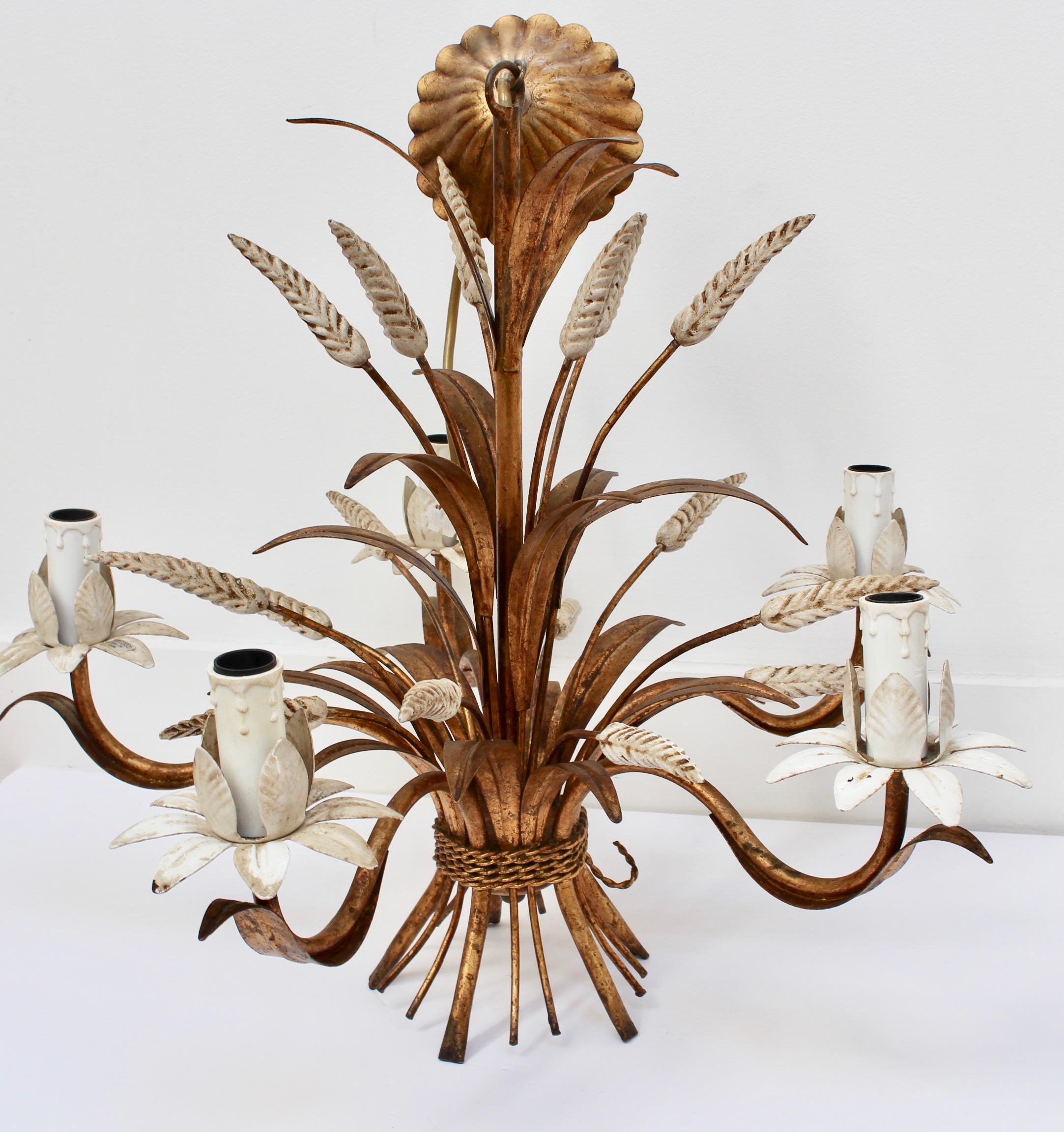 French Decorative Tole Wheat Sheaf Chandelier 'circa 1960s' In Fair Condition In London, GB