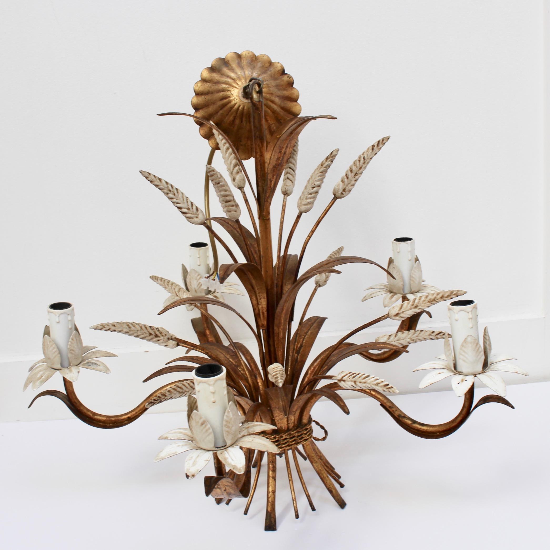 Mid-20th Century French Decorative Tole Wheat Sheaf Chandelier 'circa 1960s'