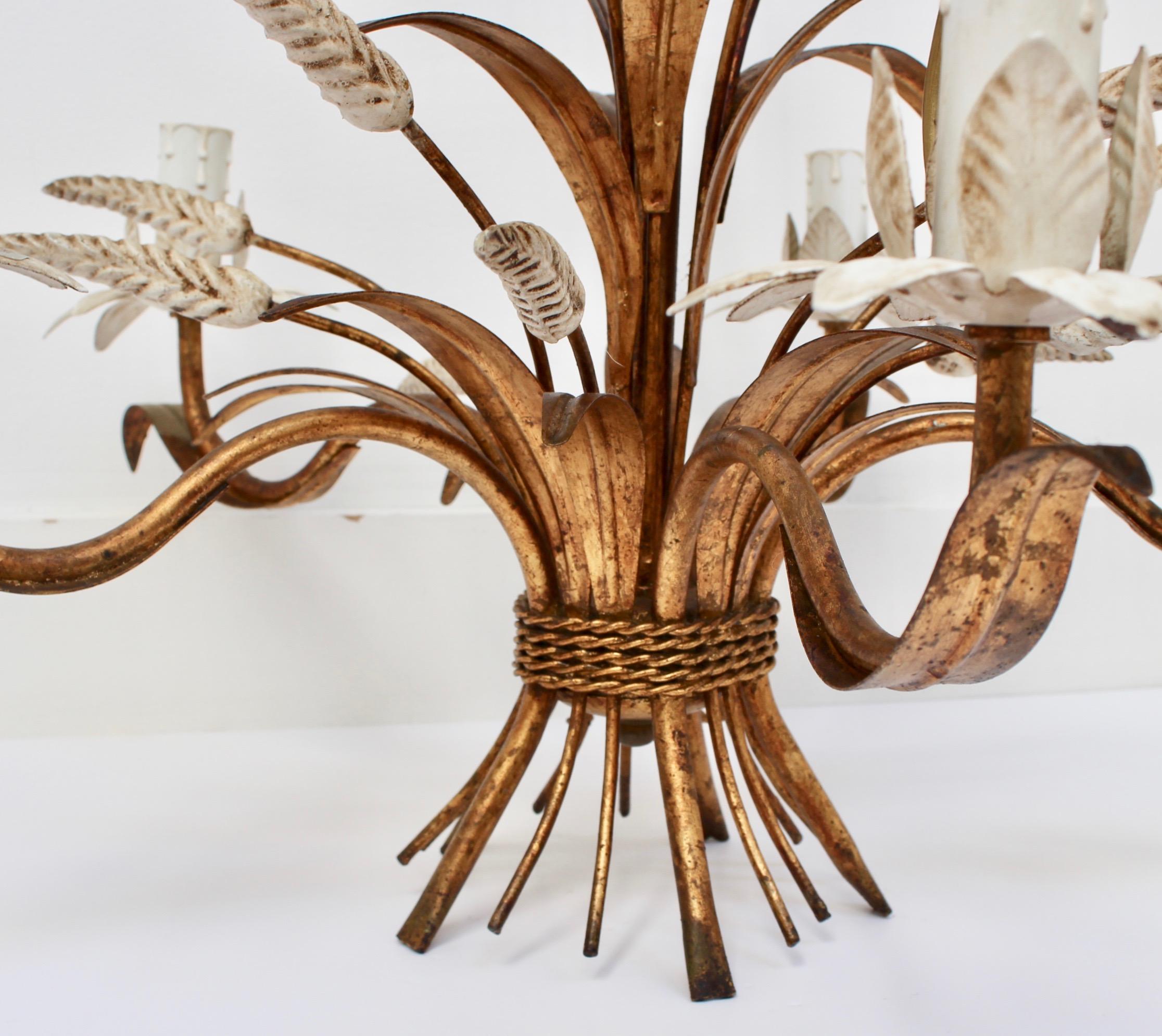 French Decorative Tole Wheat Sheaf Chandelier 'circa 1960s' 4
