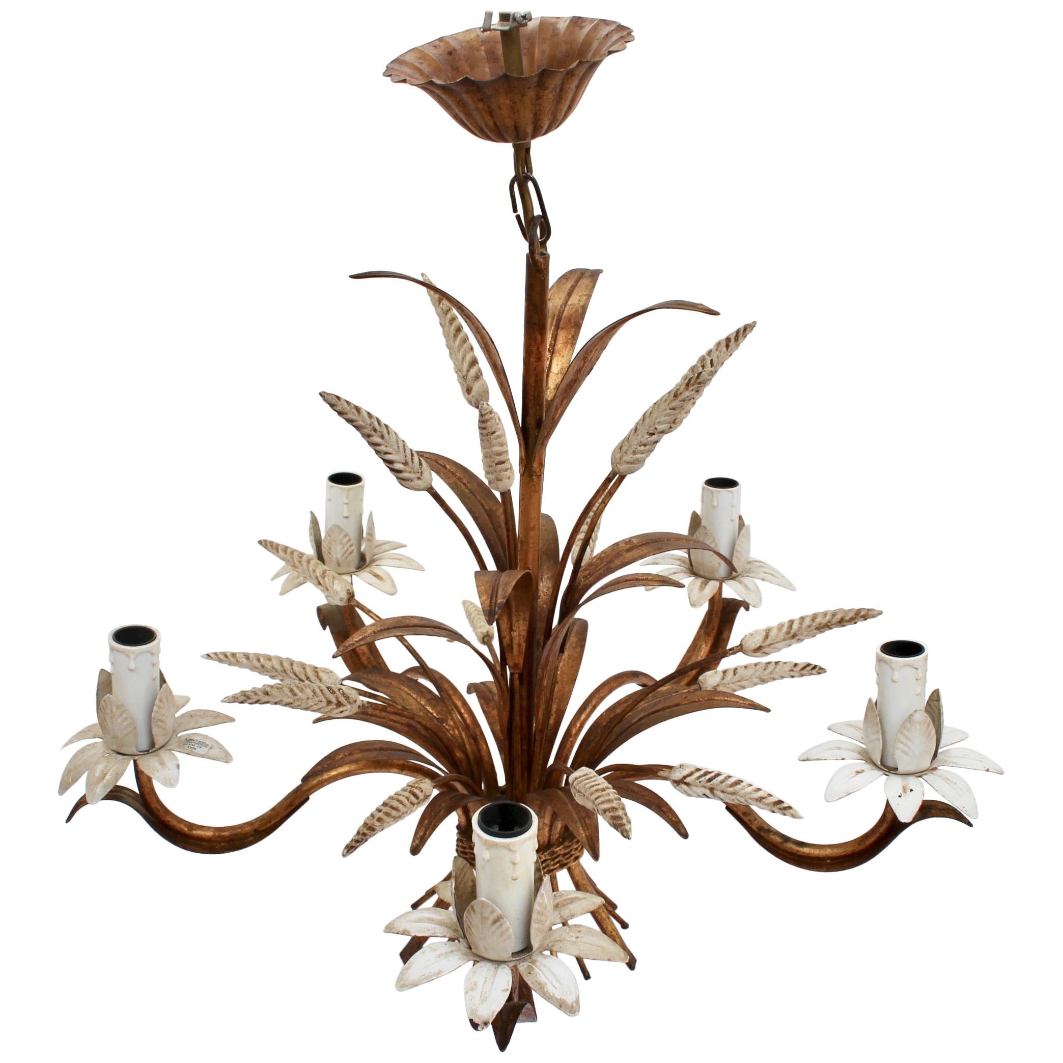French Decorative Tole Wheat Sheaf Chandelier 'circa 1960s'
