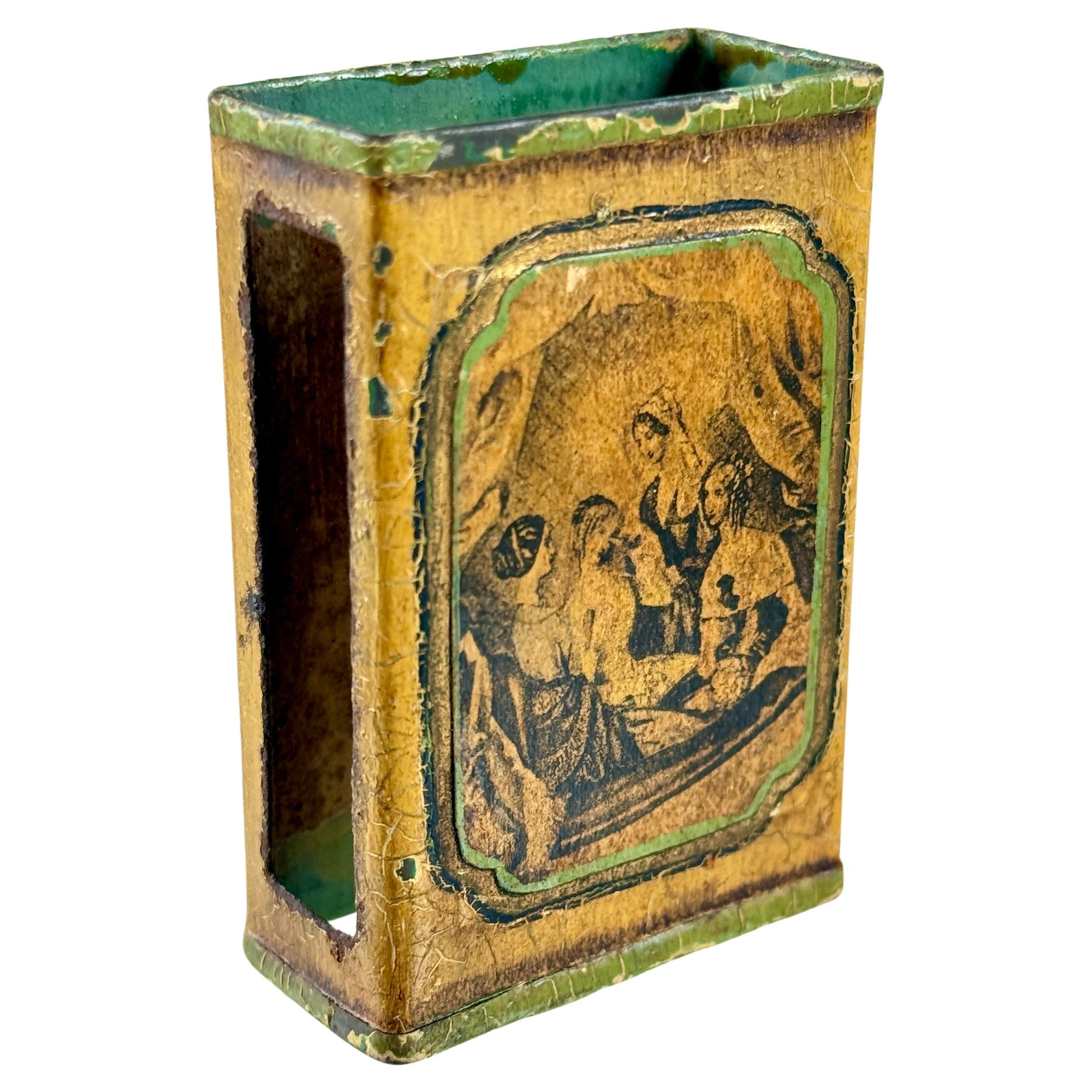 Portafósforos de metal lacado con decoupage francés