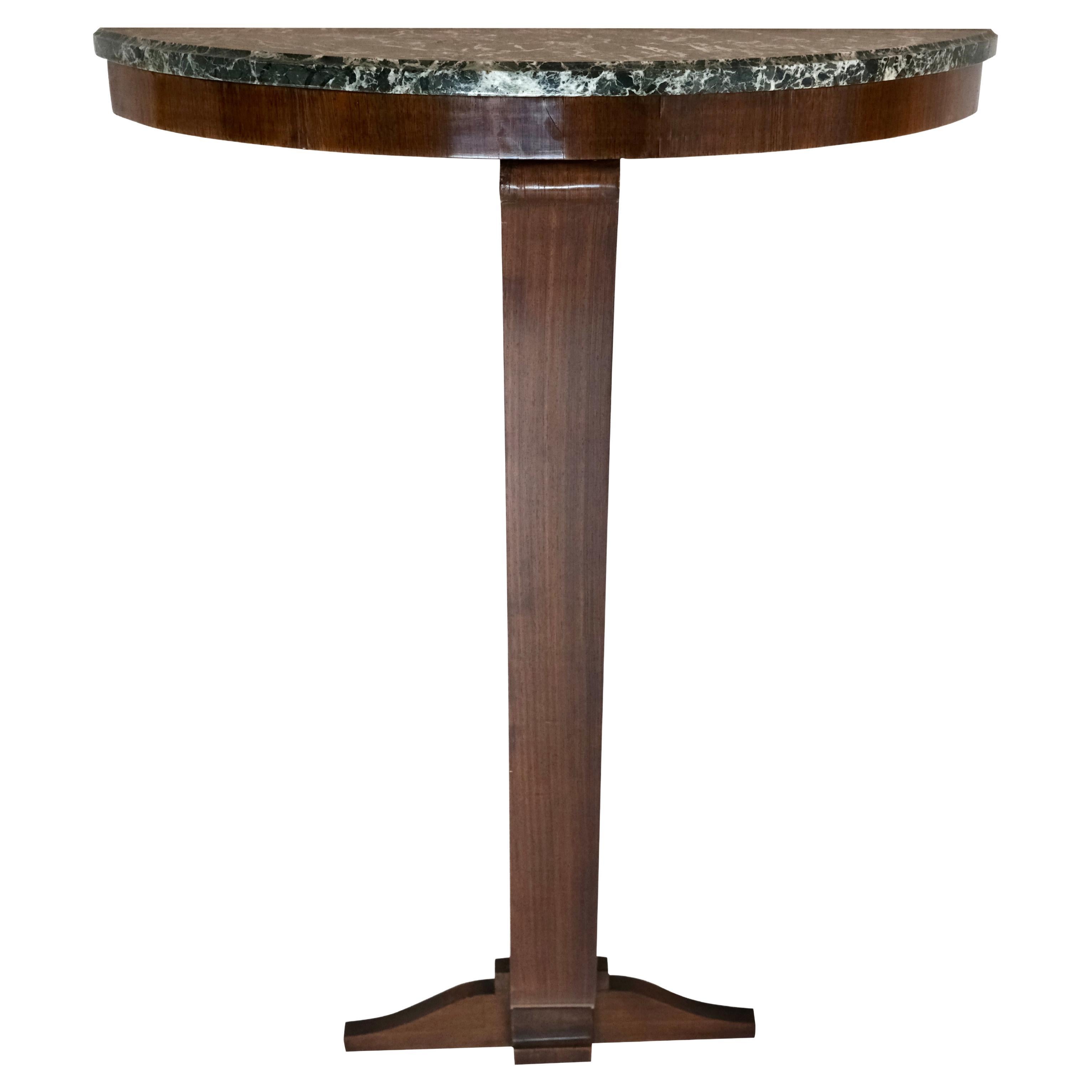 French Demi Lune Art Deco Console Table in Wood and with Marble Top For Sale