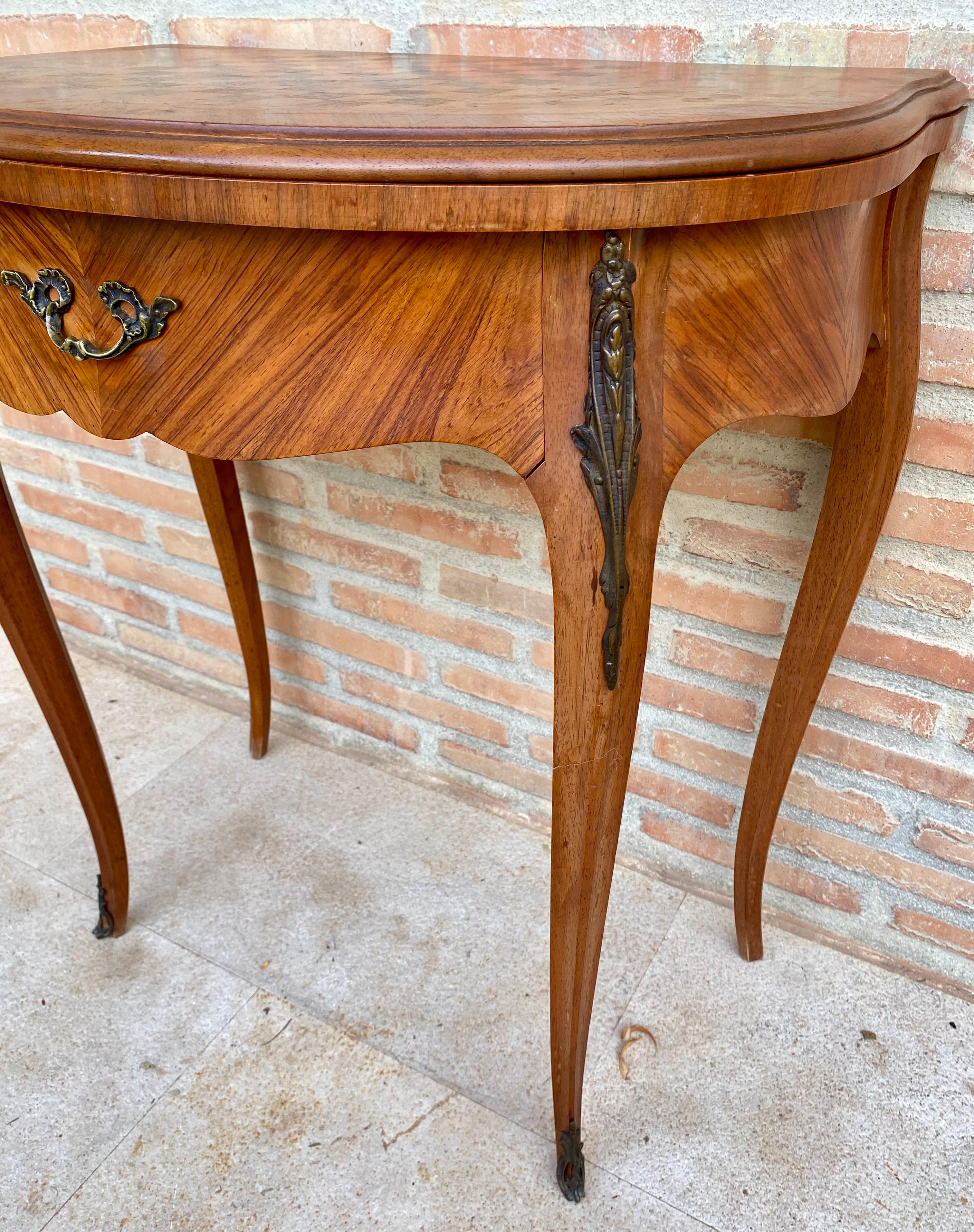 French Demi Lune Folding Card or Console Table with Baize Top, 1900s For Sale 4