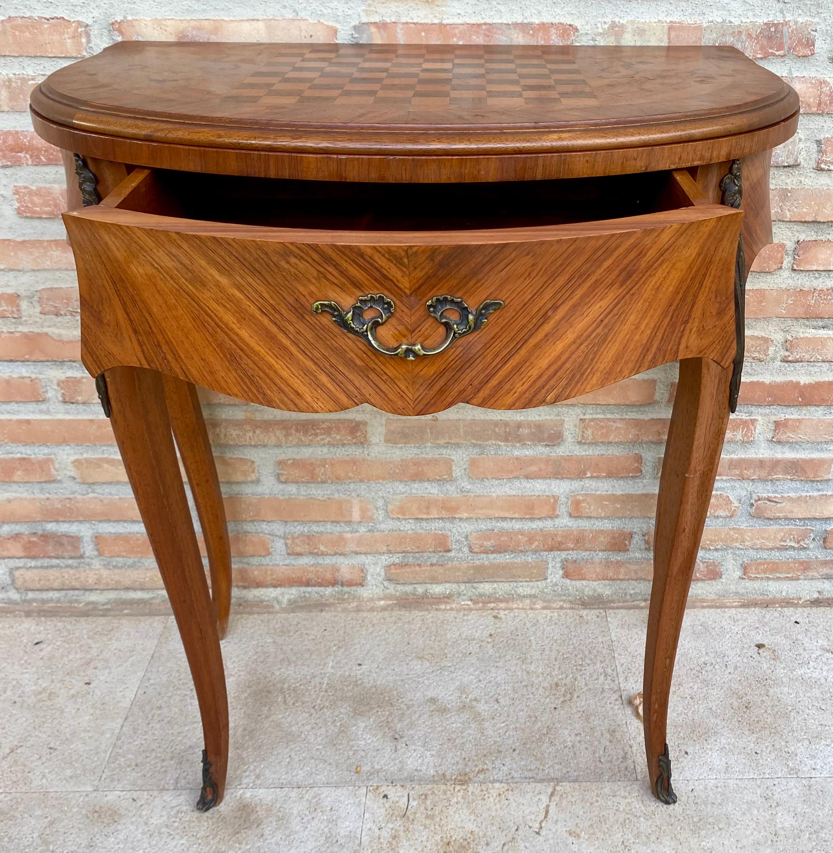French Demi Lune Folding Card or Console Table with Baize Top, 1900s For Sale 5