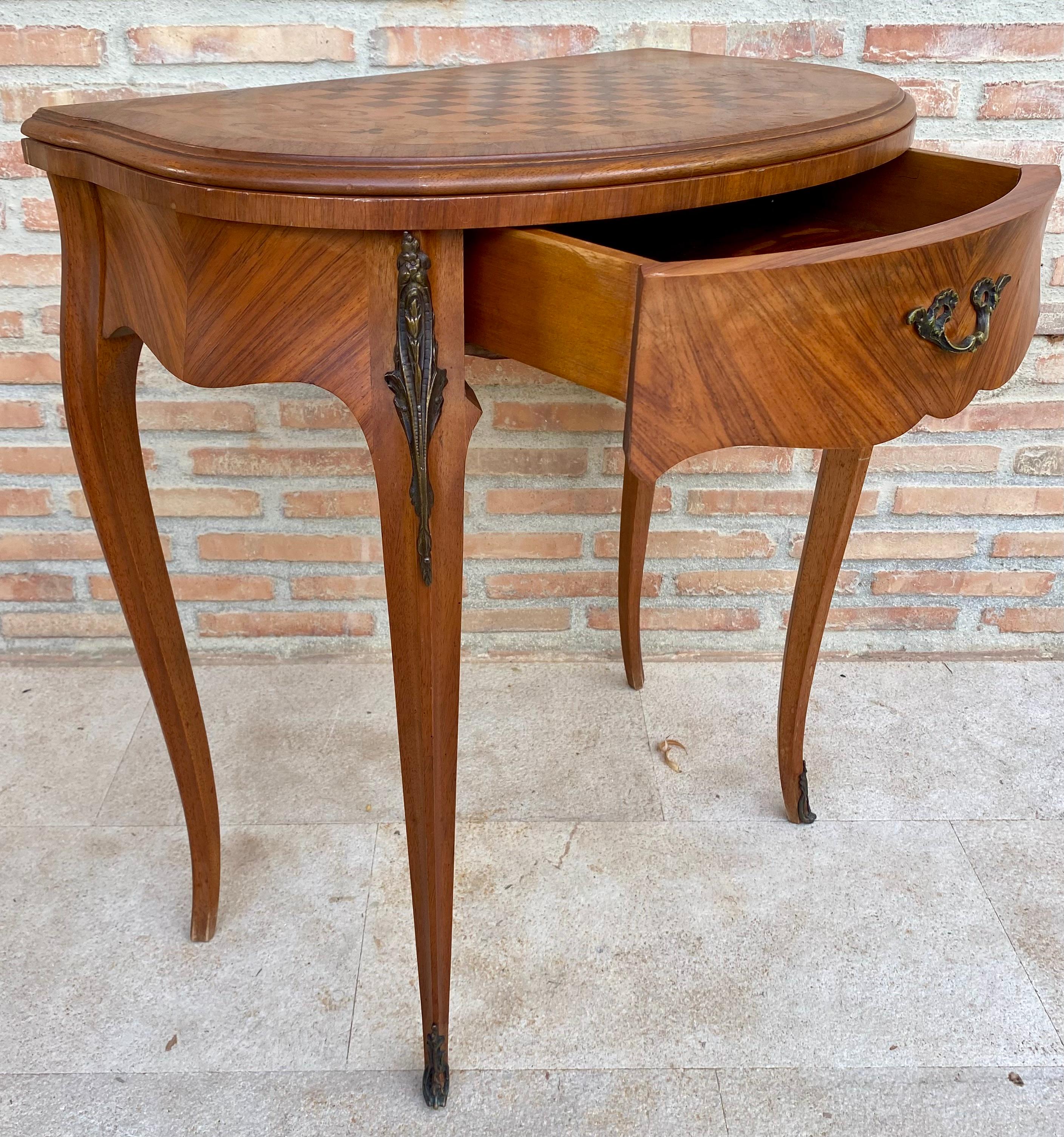 French Demi Lune Folding Card or Console Table with Baize Top, 1900s For Sale 6