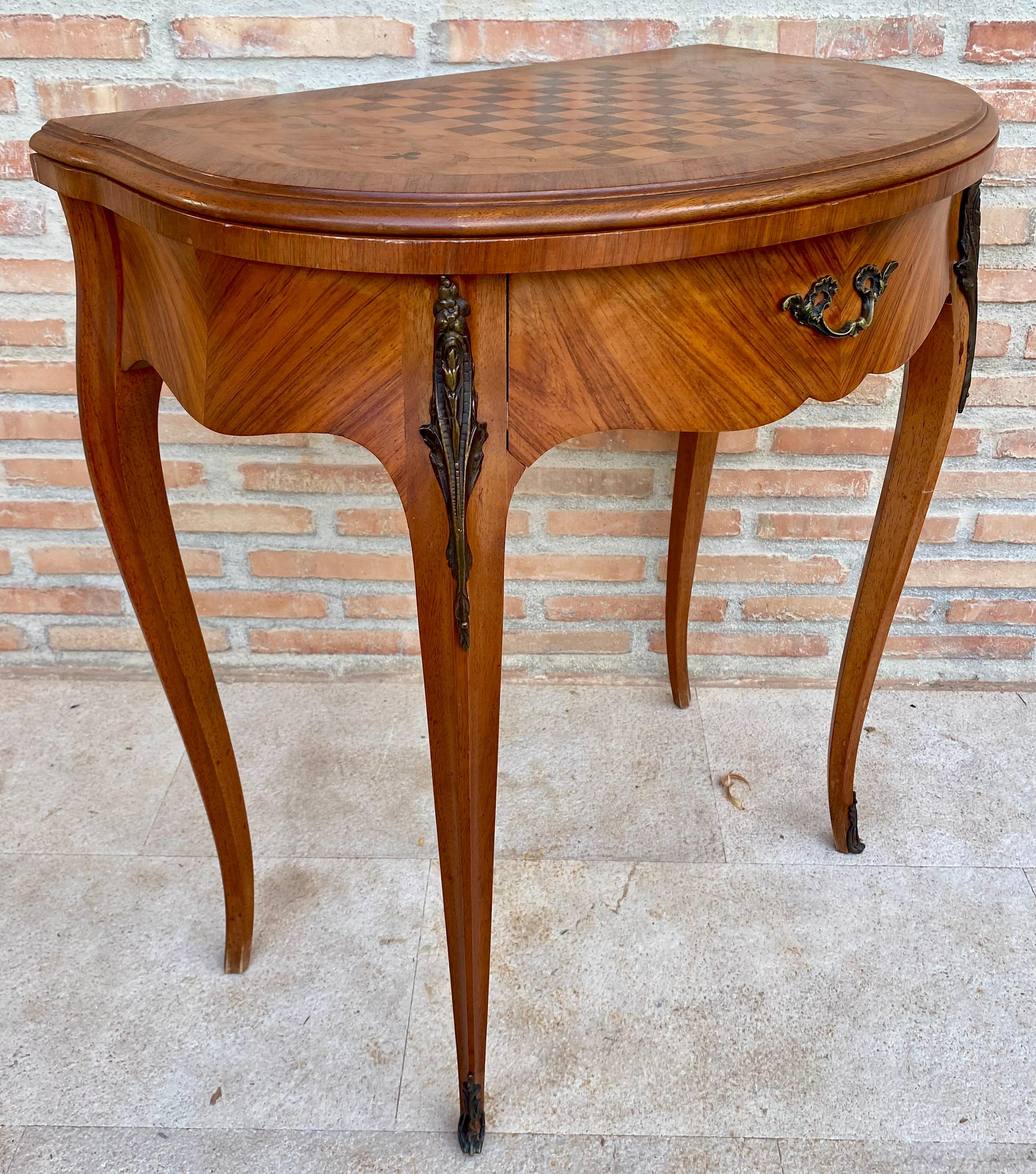 French Demi Lune Folding Card or Console Table with Baize Top, 1900s For Sale 7