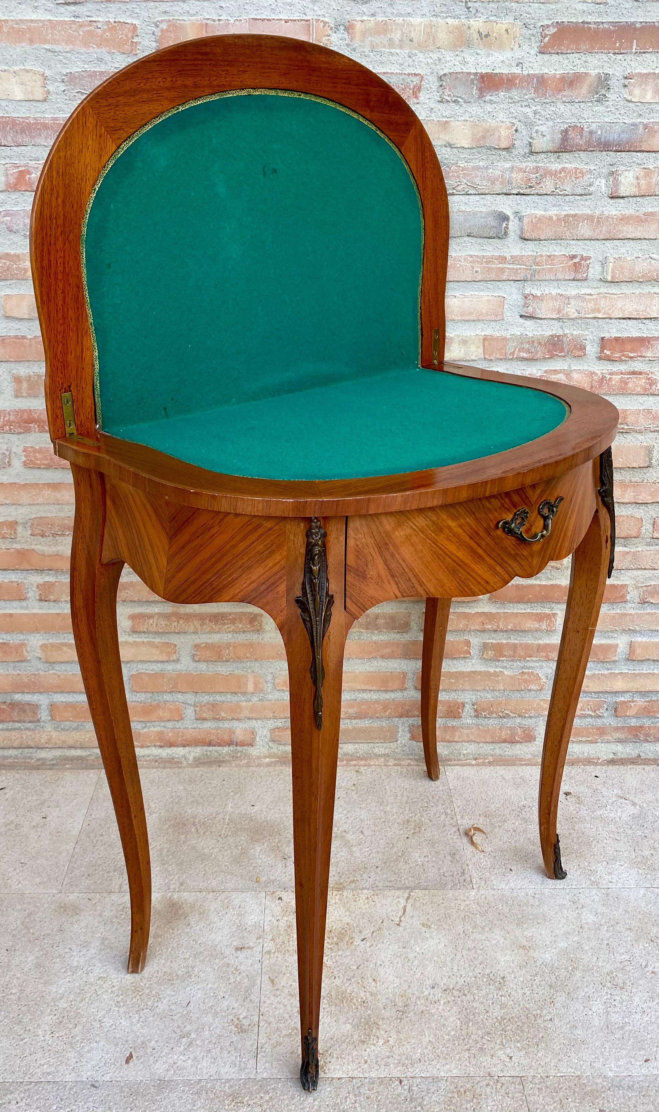French Demi Lune Folding Card or Console Table with Baize Top, 1900s For Sale 9
