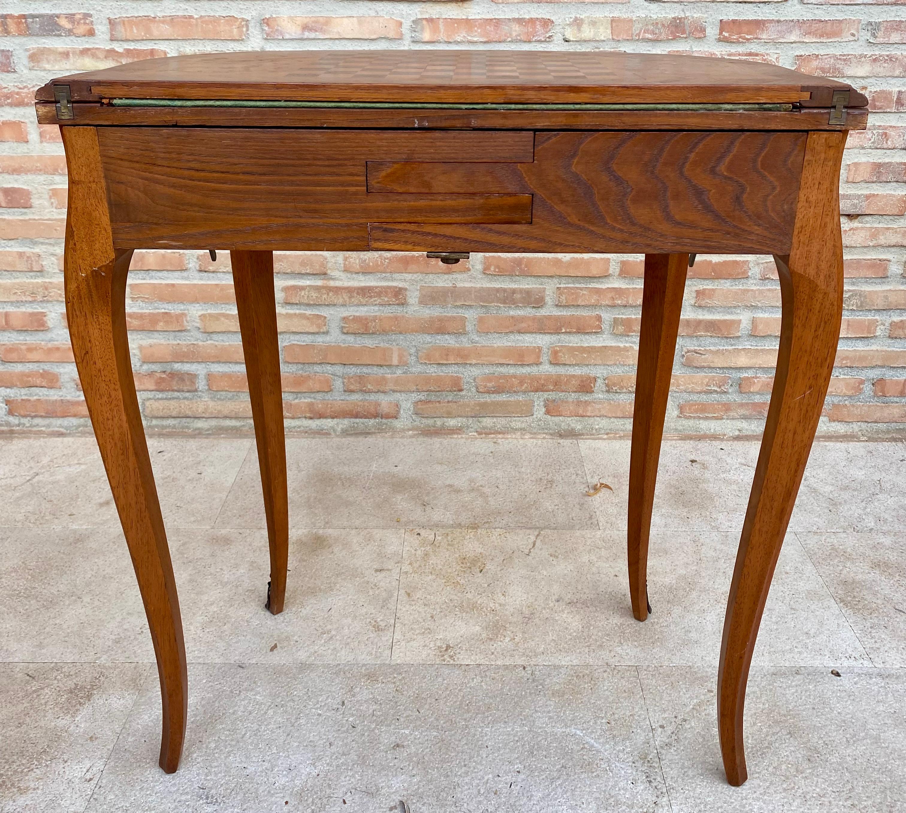 20th Century French Demi Lune Folding Card or Console Table with Baize Top, 1900s For Sale