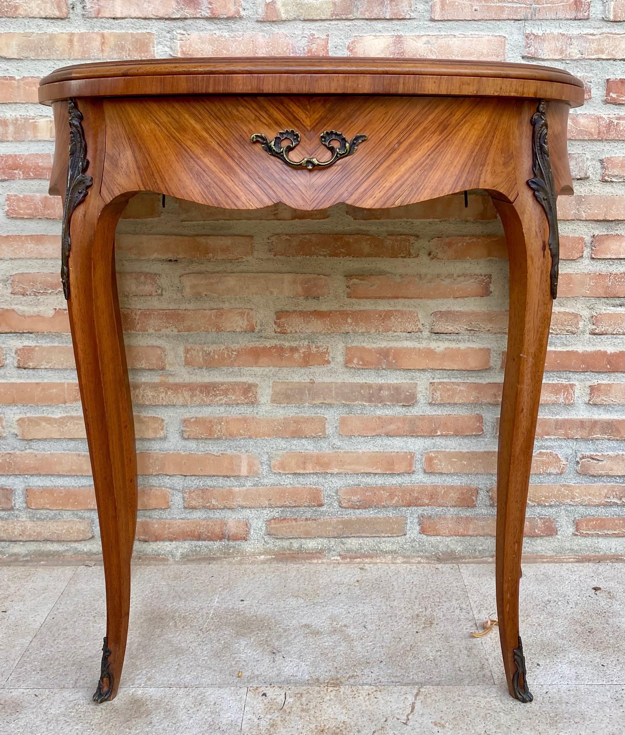 Walnut French Demi Lune Folding Card or Console Table with Baize Top, 1900s For Sale